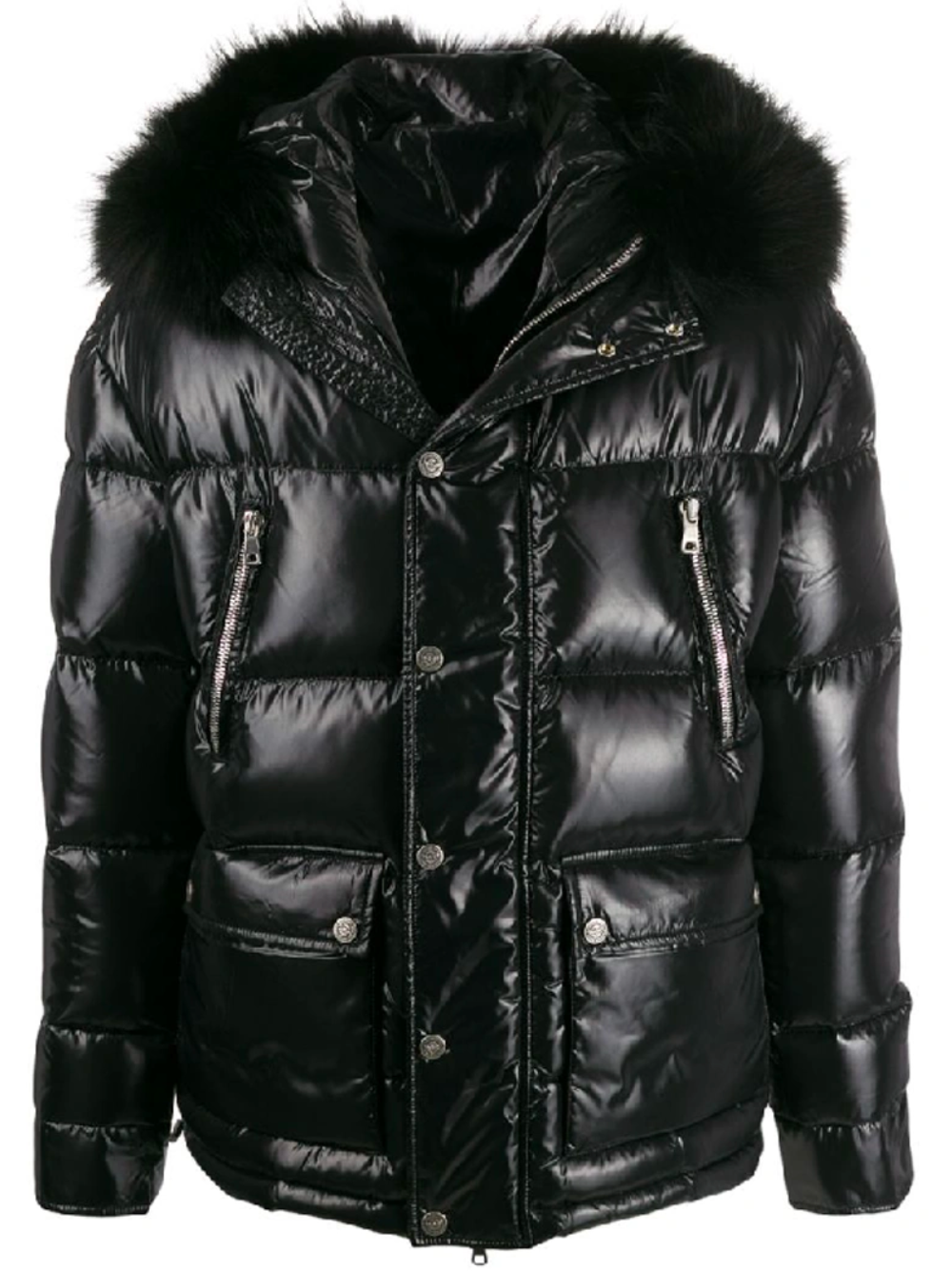 BALMAIN Fur Collar Down Coat Black