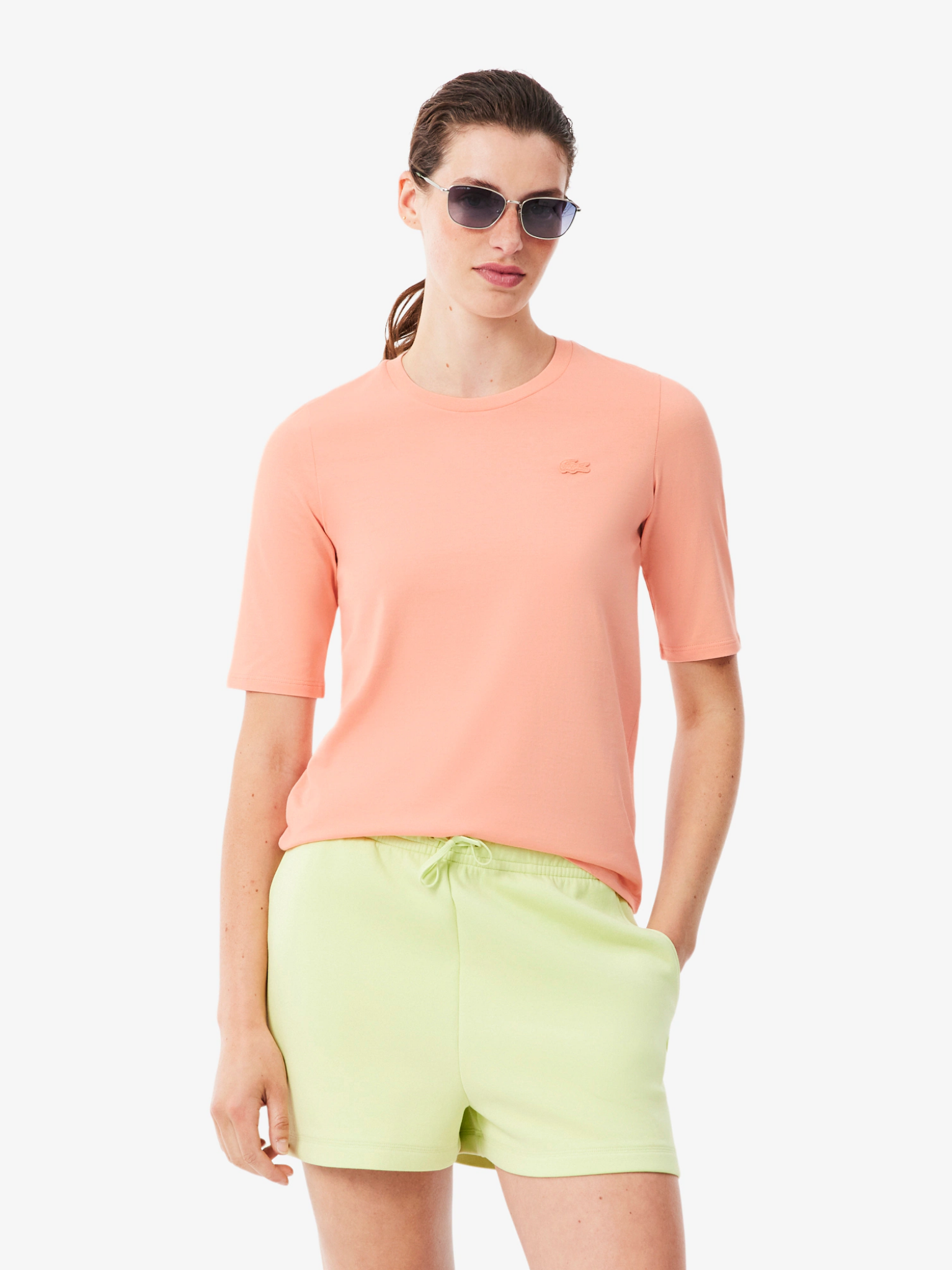 LACOSTE WOMEN Soft Cotton Three Quarter Sleeve T-shirt Coral Pink