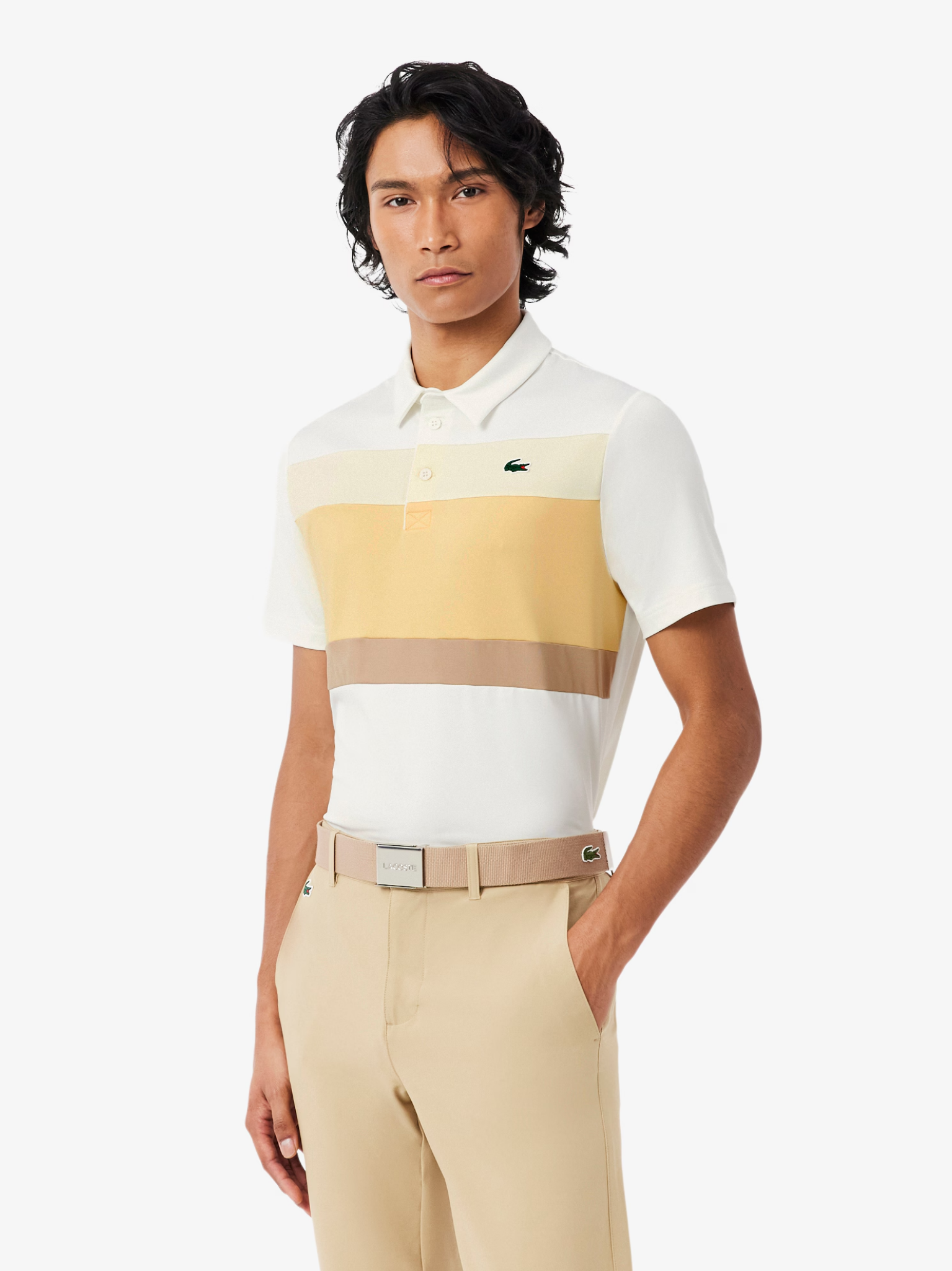 LACOSTE Ultra Dry Stretch Colour-Block Golf Polo Shirt White/Beige