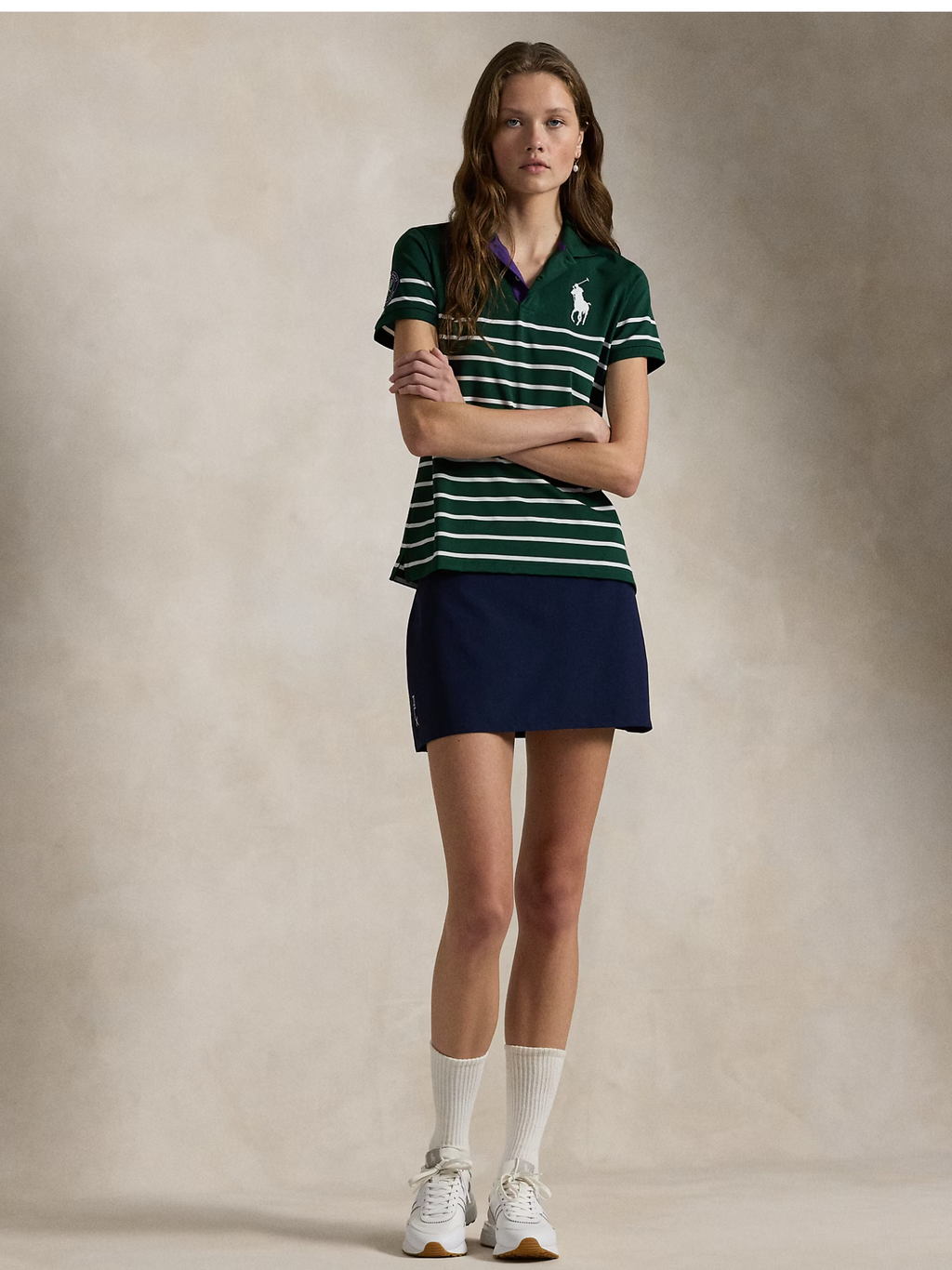 RALPH LAUREN WOMEN Wimbledon Tailored Fit Greensperson Polo Northwest Pine/White