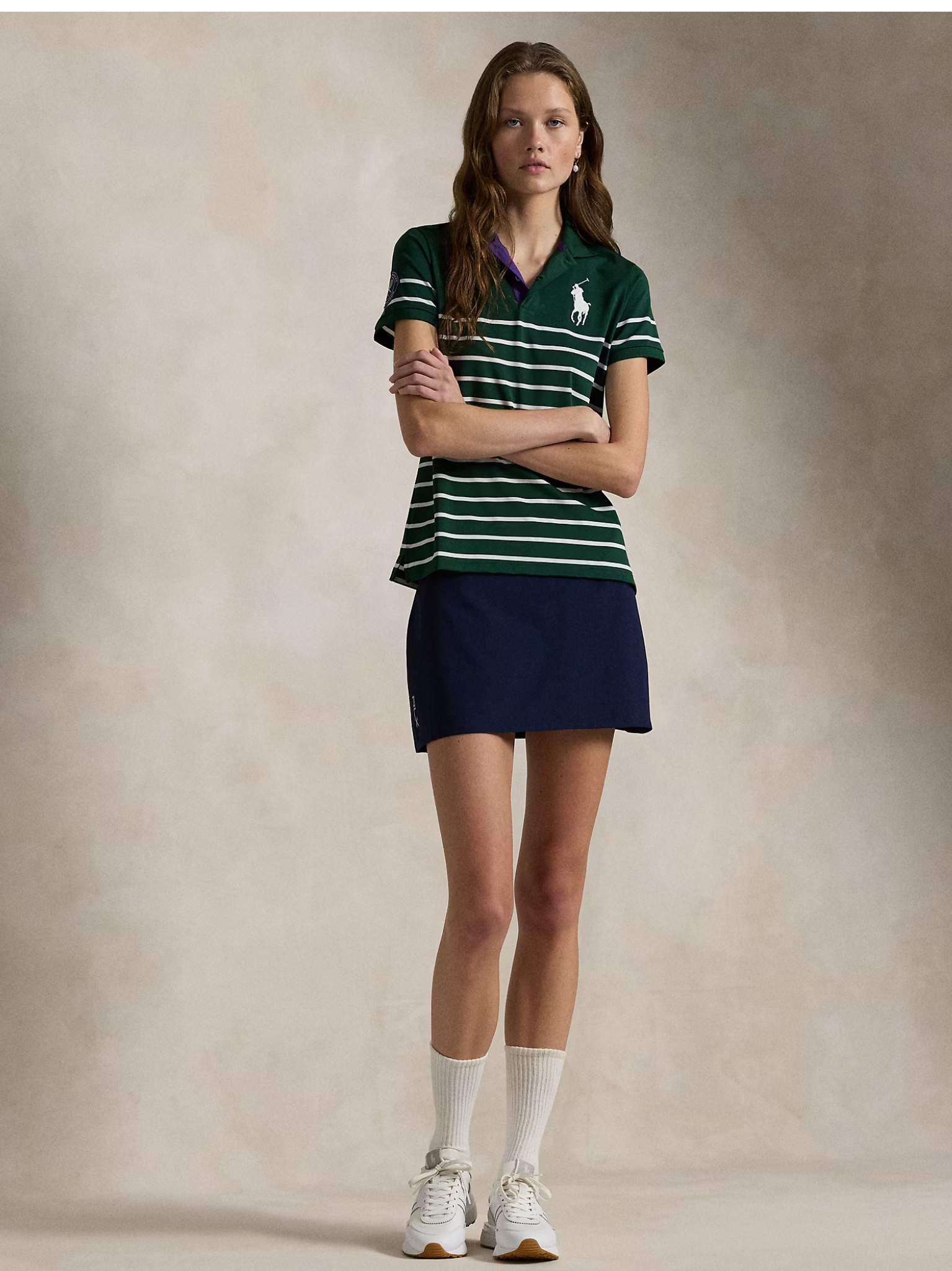 RALPH LAUREN WOMEN Wimbledon Tailored Fit Greensperson Polo Northwest Pine/White
