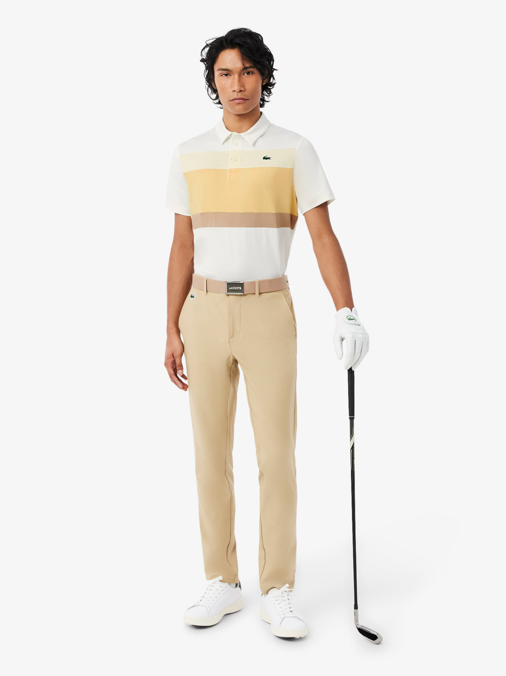 LACOSTE Ultra Dry Stretch Colour-Block Golf Polo Shirt White/Beige