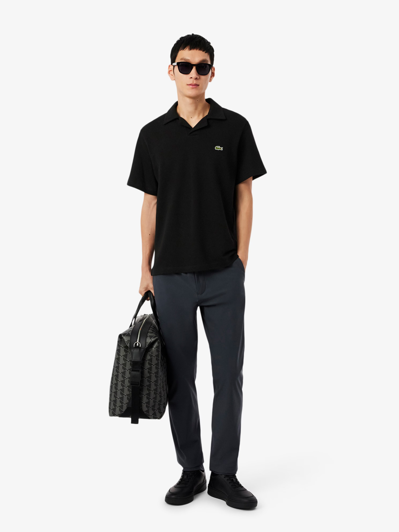LACOSTE Classic Fit Cotton-Linen Polo Black
