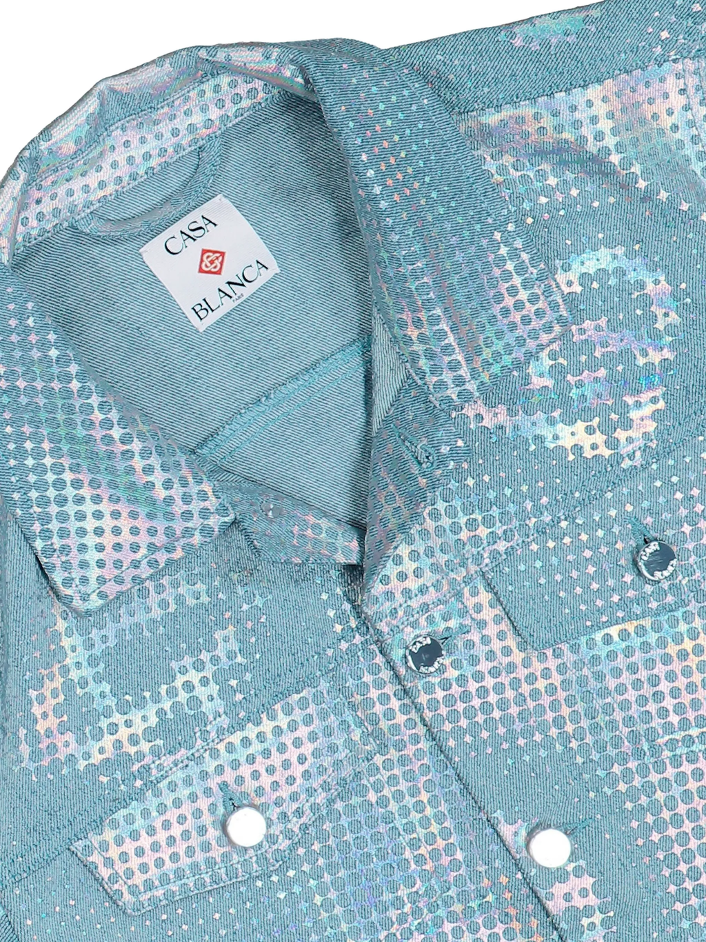CASABLANCA Pearlescent Monogram Denim Jacket Blue