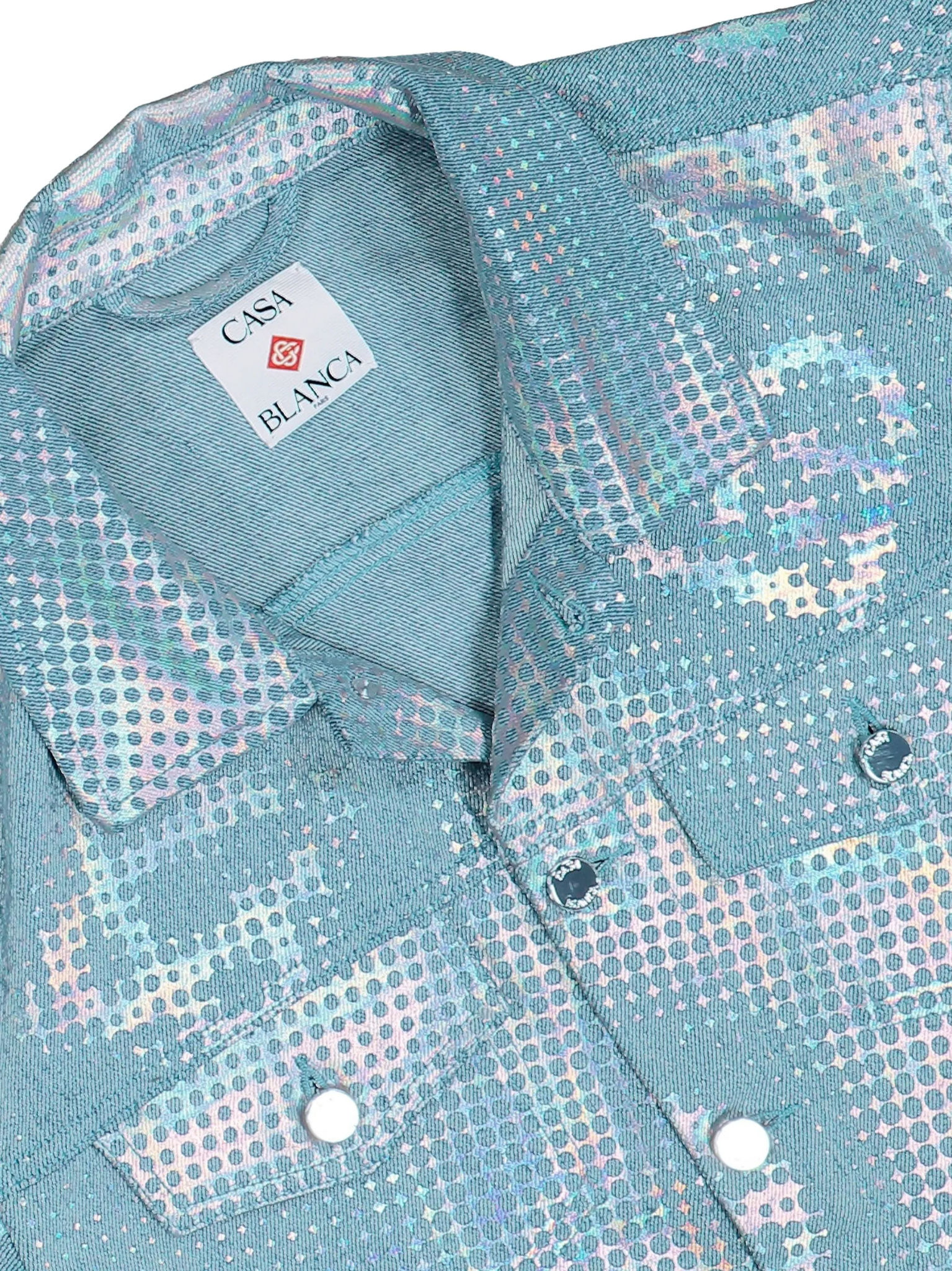 CASABLANCA Pearlescent Monogram Denim Jacket Blue