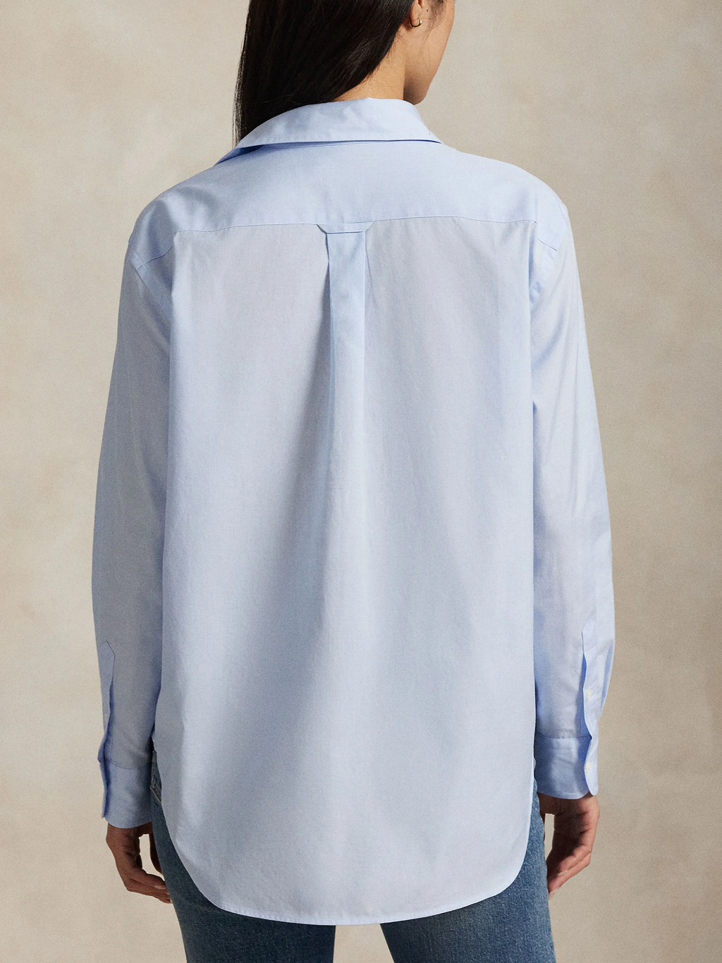 RALPH LAUREN WOMEN End-on-End Oversize Fit Cotton Shirt Light Blue