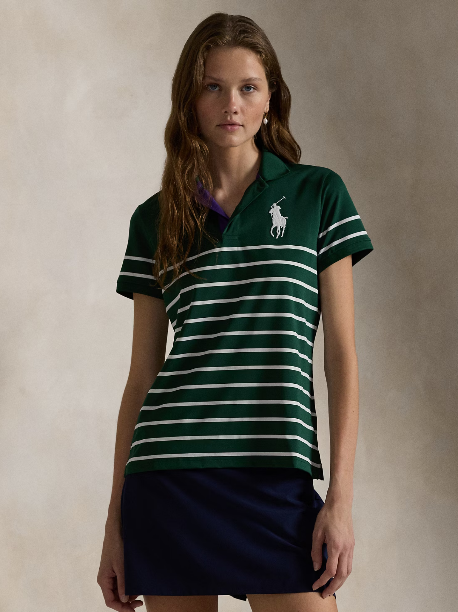 RALPH LAUREN WOMEN Wimbledon Tailored Fit Greensperson Polo Northwest Pine/White