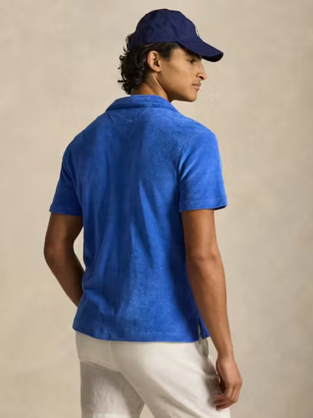 RALPH LAUREN Custom Slim Fit Terry Camp Shirt Modern Royal