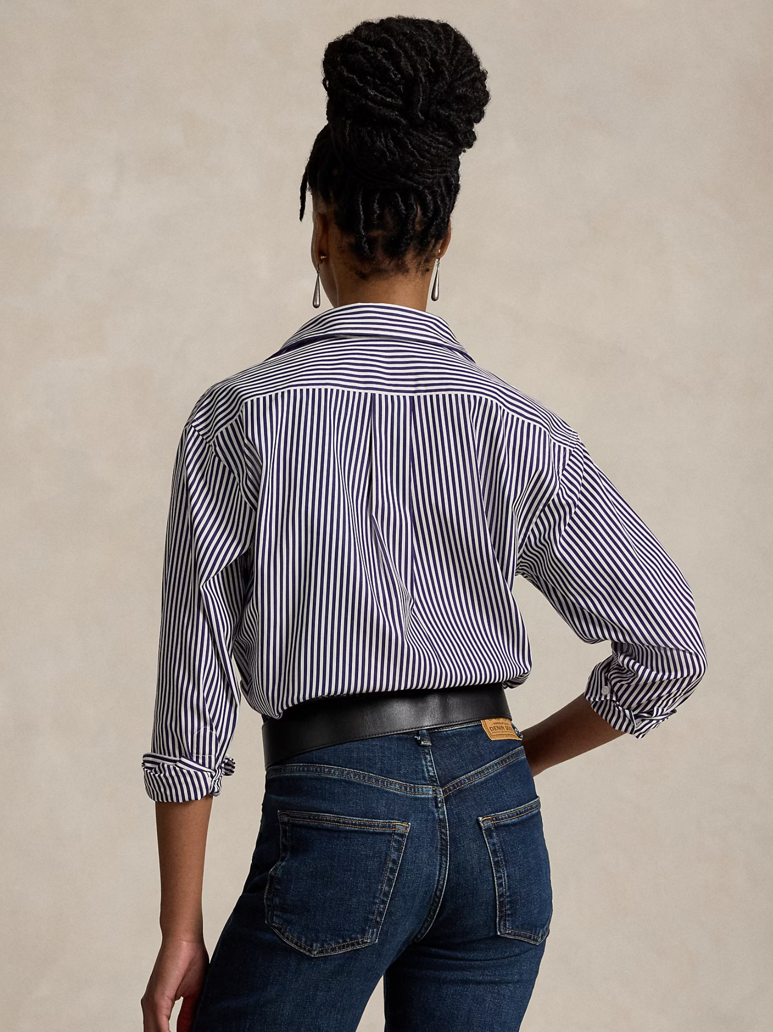 RALPH LAUREN WOMEN Relaxed Fit Striped Cotton Shirt Champion Purple/White
