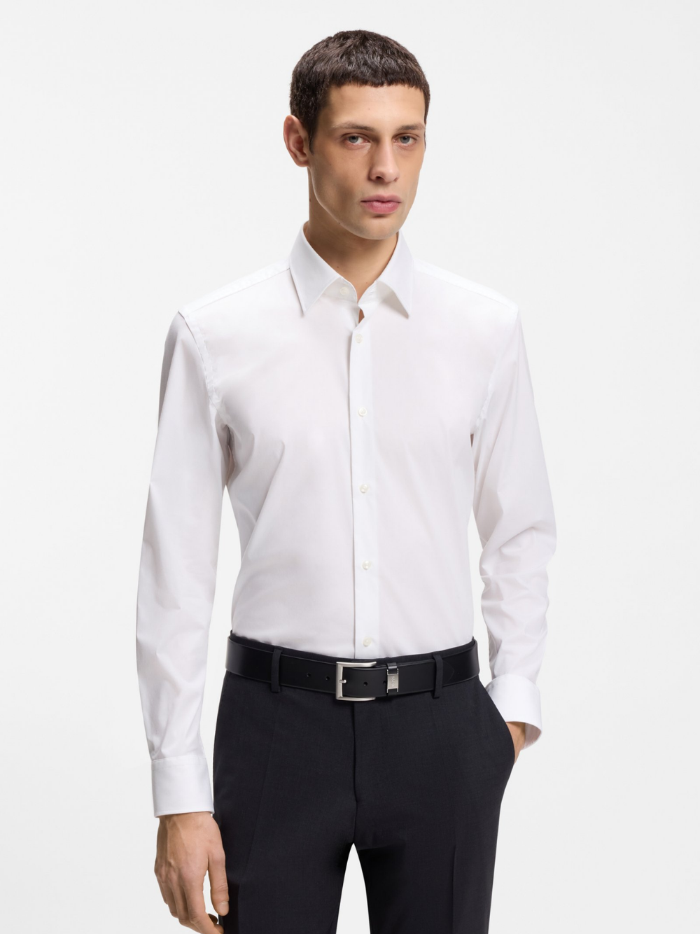 BOSS Slim-Fit Shirt In Easy-Iron Stretch-Cotton Poplin White