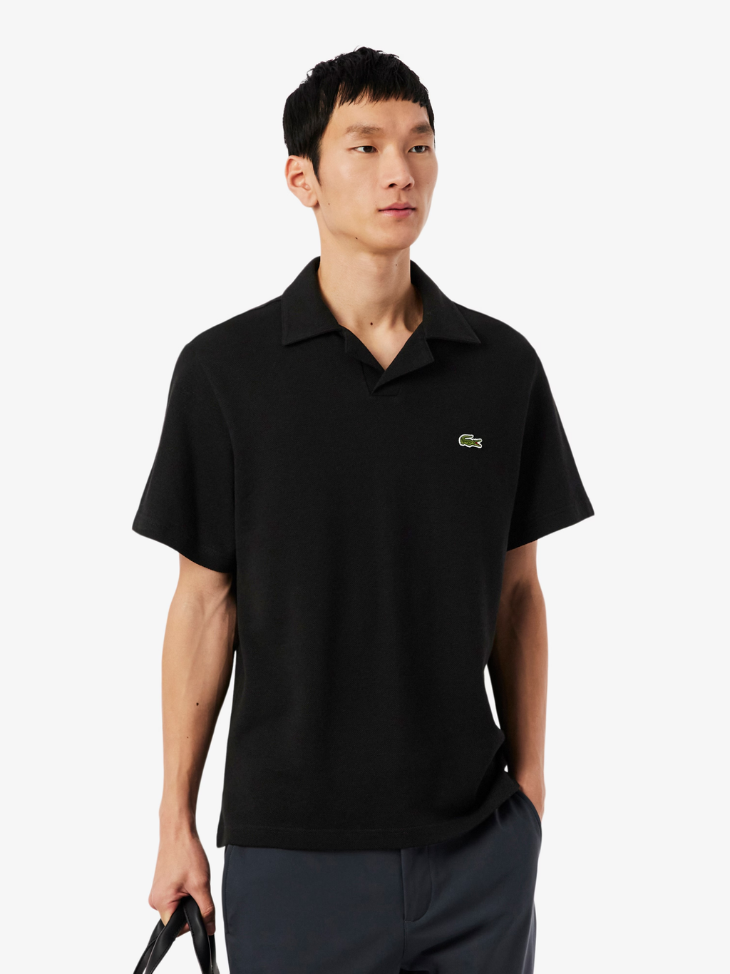 LACOSTE Classic Fit Cotton-Linen Polo Black