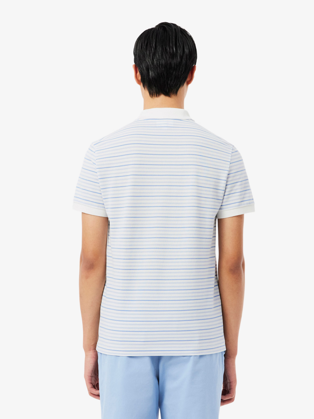LACOSTE Classic Fit Striped Petit Piqué Polo Shirt Light Blue/White