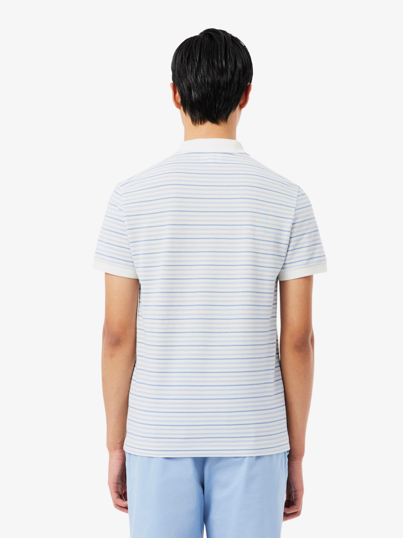 LACOSTE Classic Fit Striped Petit Piqué Polo Shirt Light Blue/White