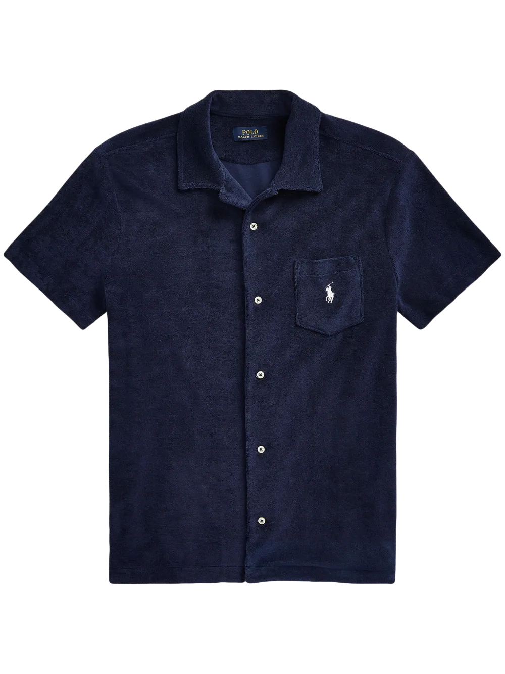 RALPH LAUREN Custom Slim Fit Terry Camp Shirt Navy