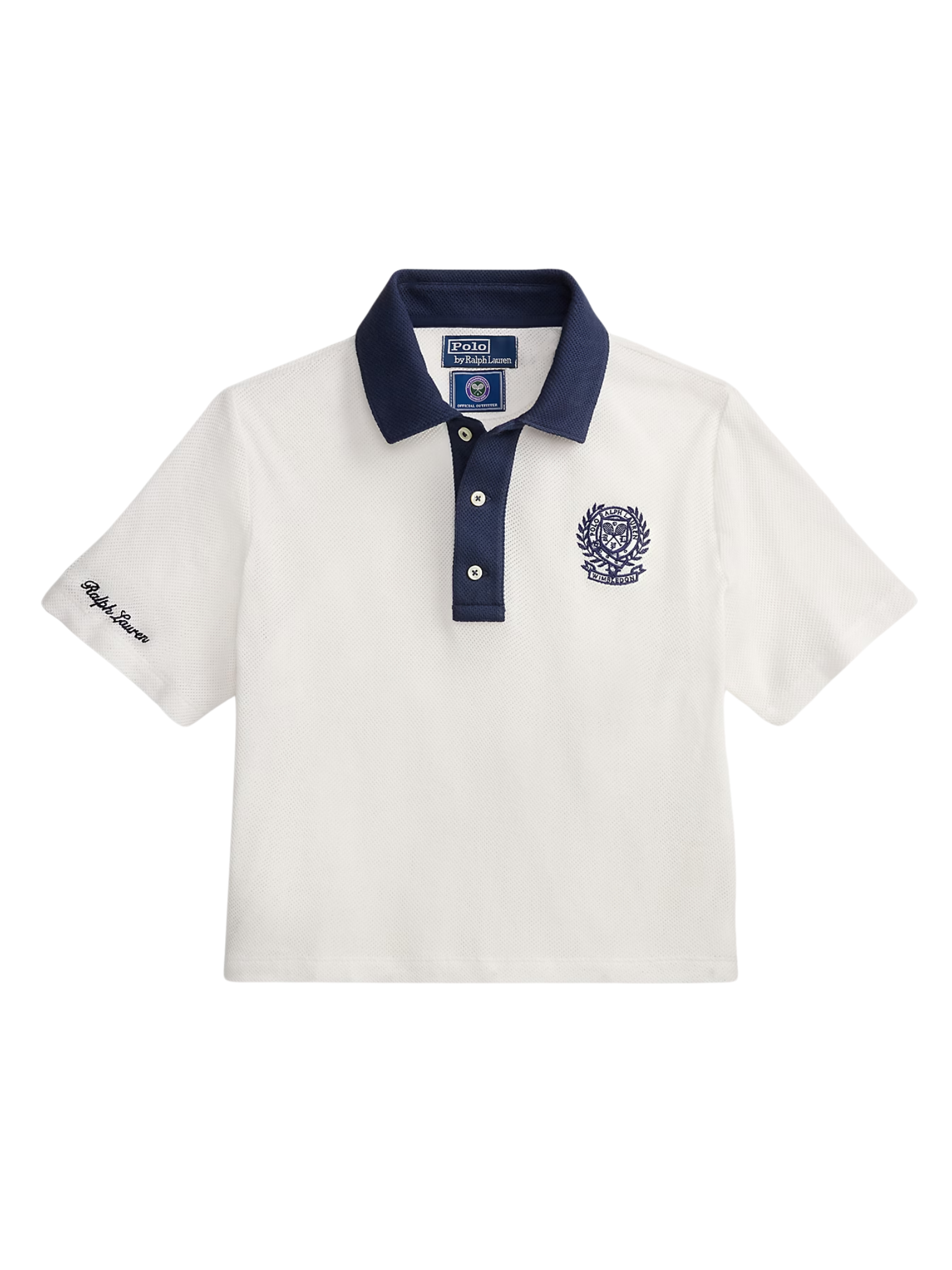 RALPH LAUREN WOMEN Wimbledon Cotton Polo Shirt Deckwash White/Refined Navy
