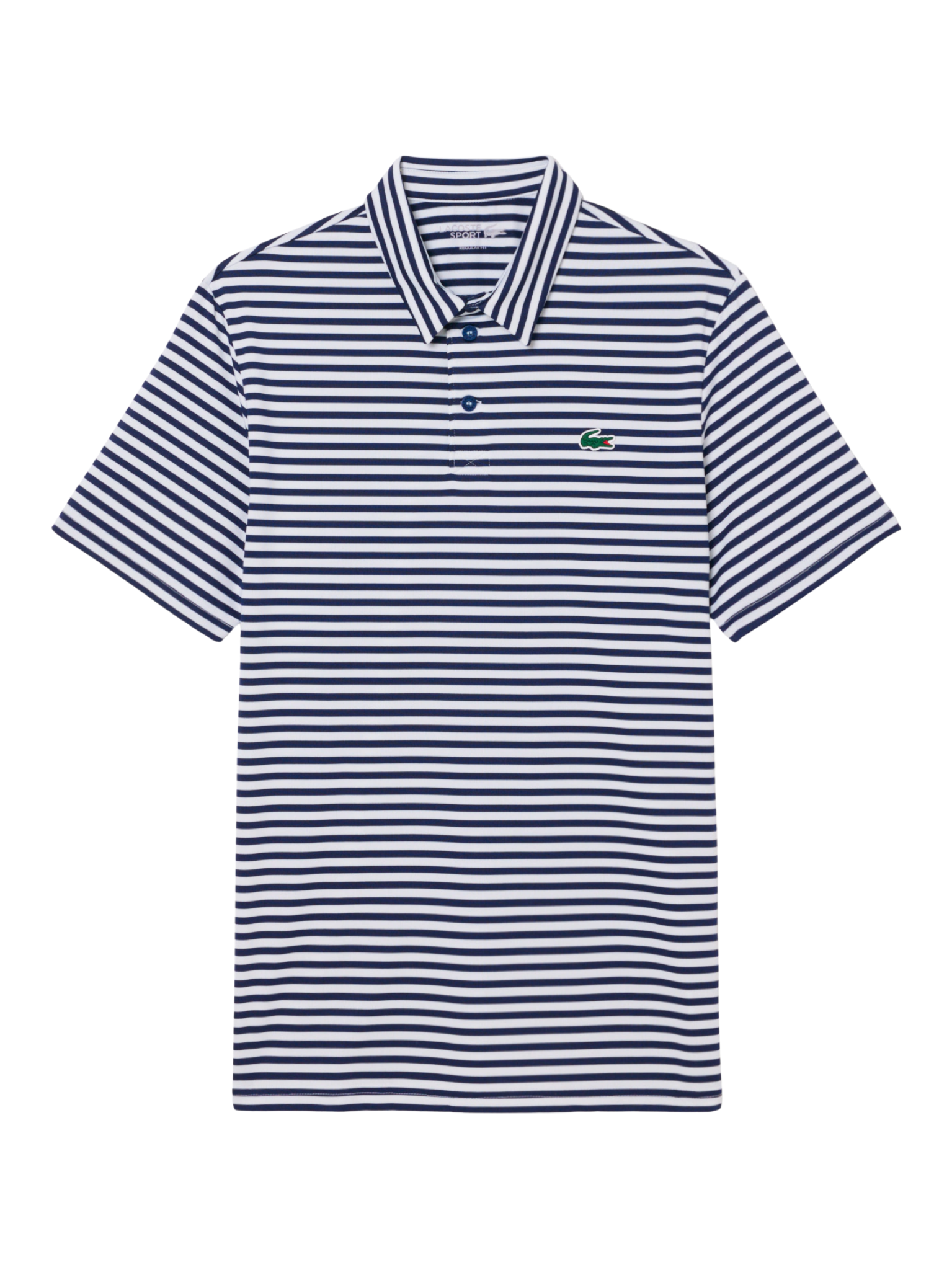 LACOSTE Regular Fit Ultra Dry Striped Golf Polo Shirt Navy Blue/White