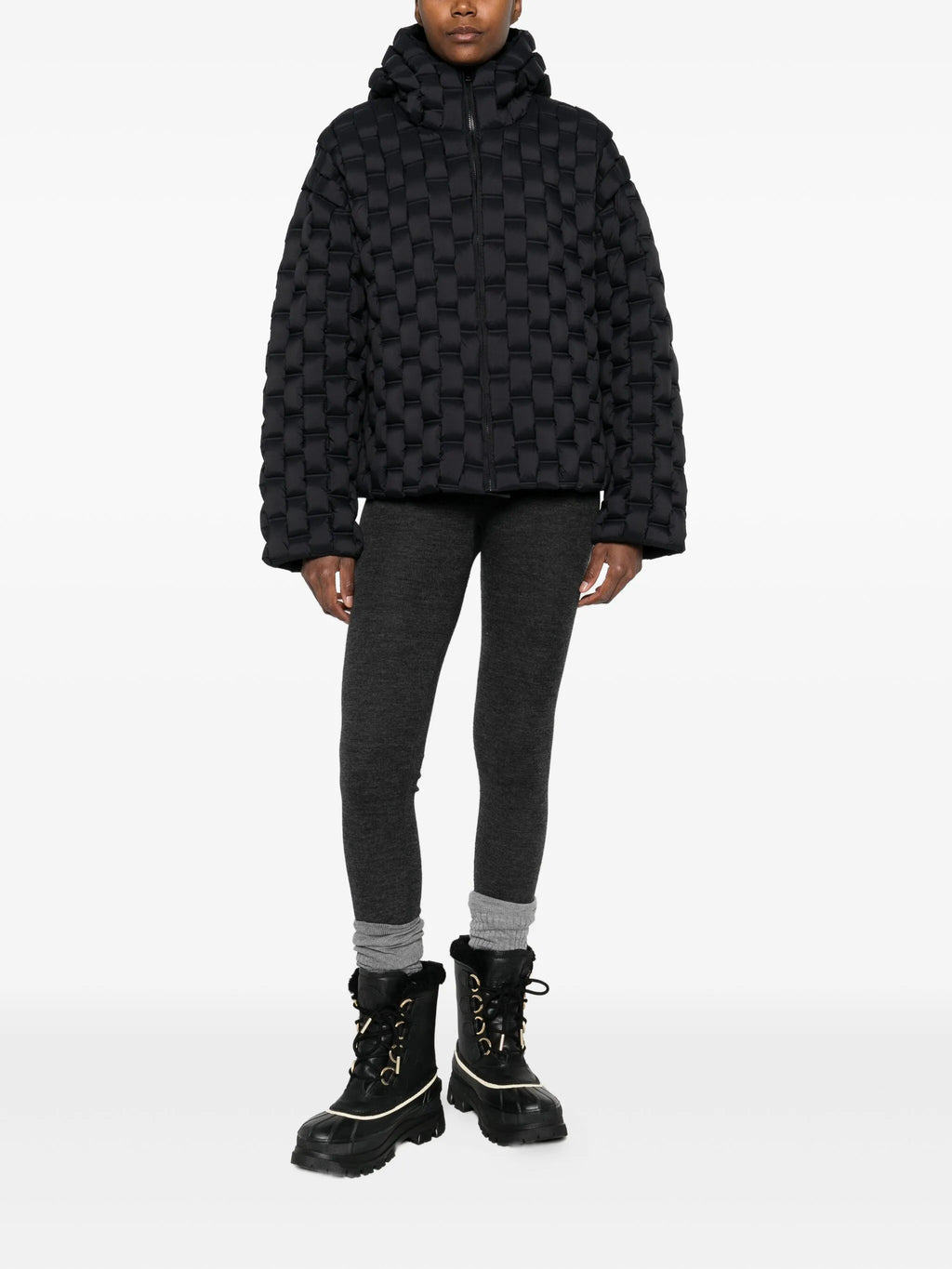 RAXXY 3D Down-Filled Woven Puffer Piumino Parka Coat Jacket Black