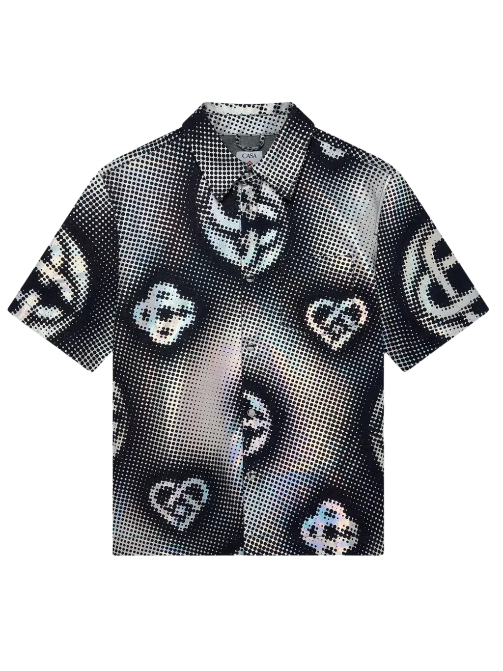CASABLANCA Pearlescent Monogram Short Sleeve Denim Shirt Black