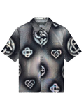 CASABLANCA Pearlescent Monogram Short Sleeve Denim Shirt Black