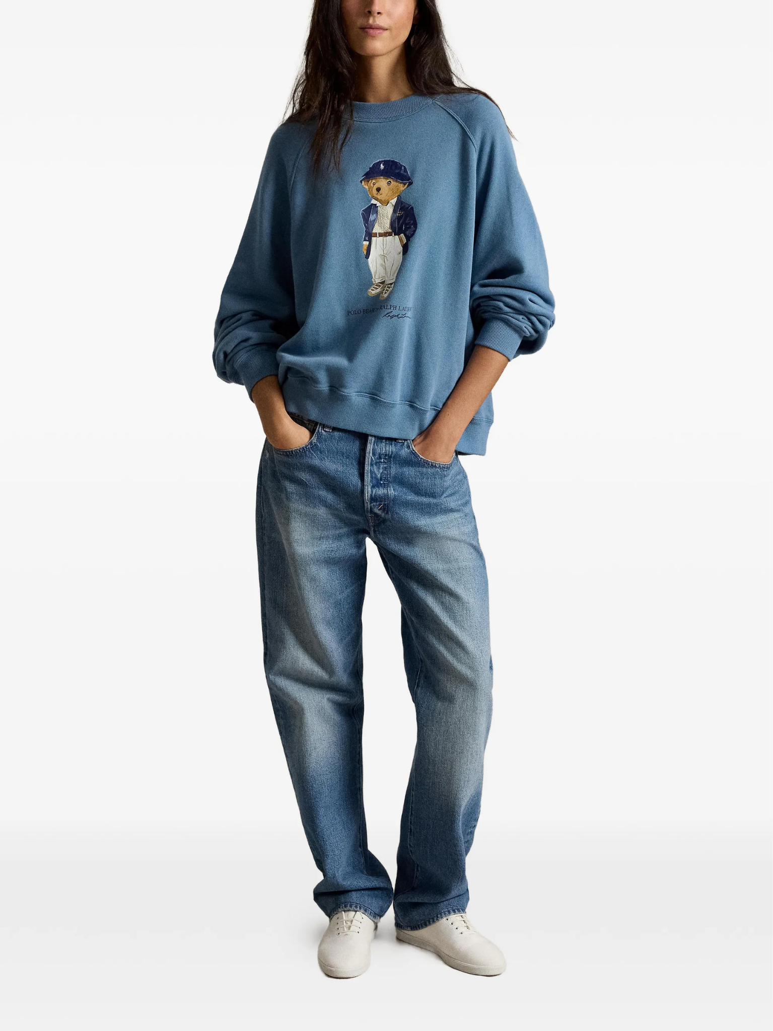 RALPH LAUREN WOMEN Polo Bear Lightweight Fleece Crewneck Camp Blue