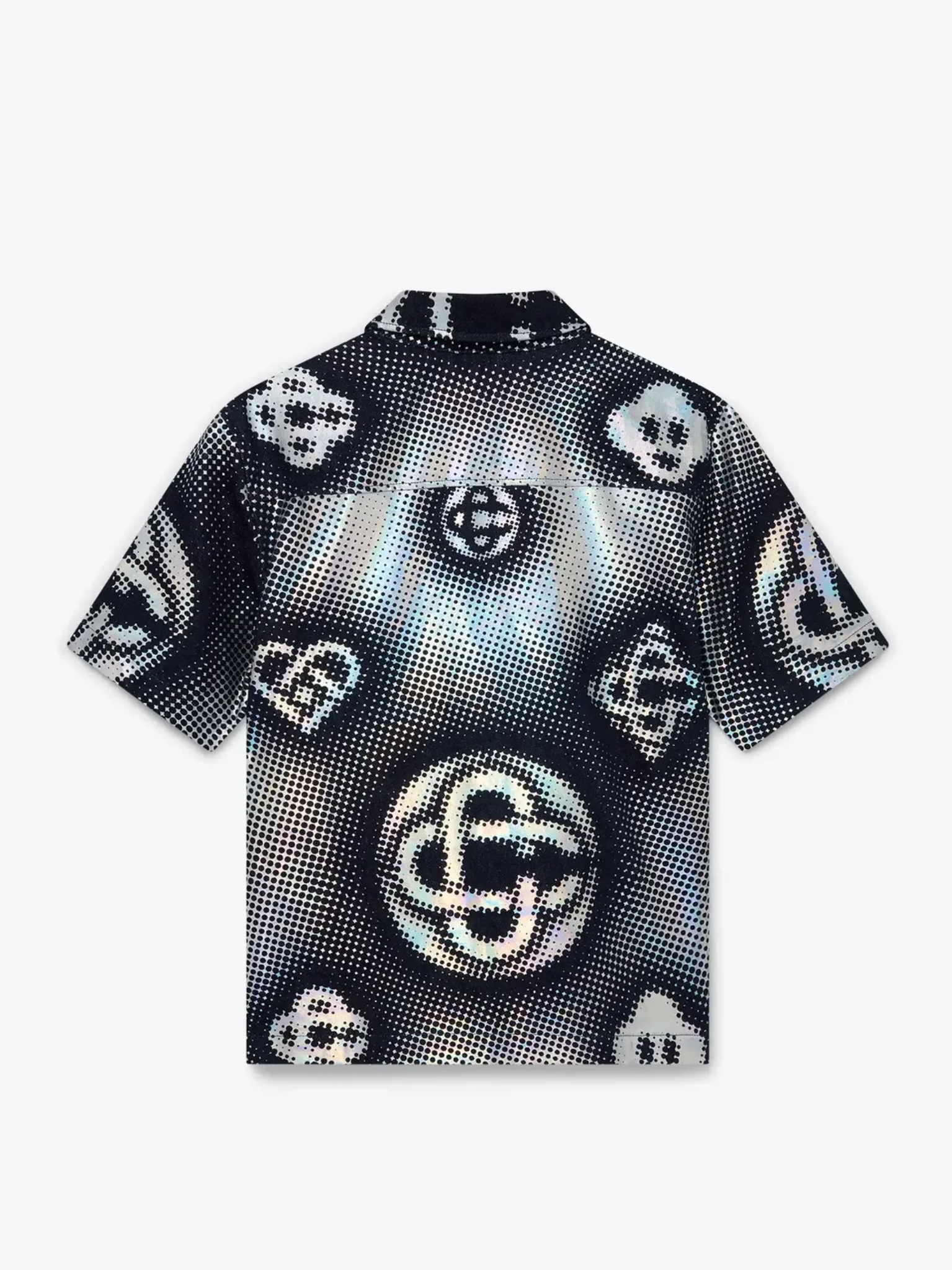 CASABLANCA Pearlescent Monogram Short Sleeve Denim Shirt Black