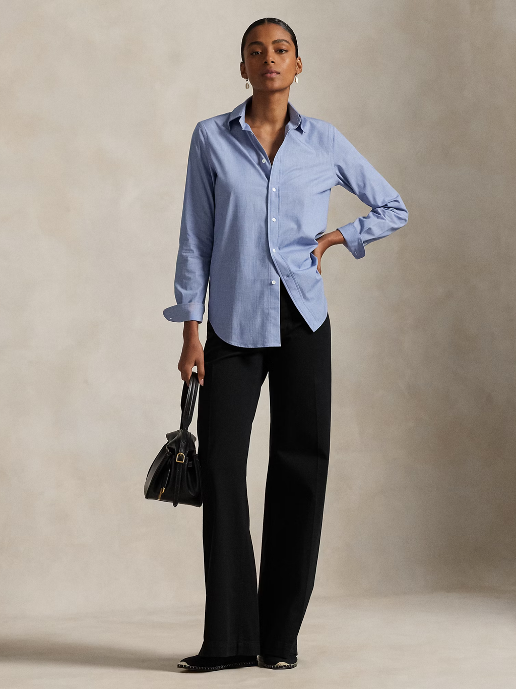 RALPH LAUREN WOMEN End-on-End Stretch Slim Fit Cotton Shirt Dark Royal