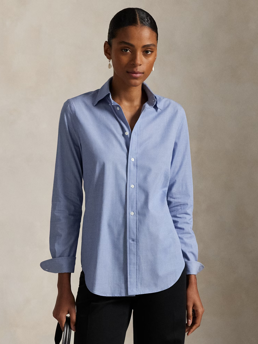 RALPH LAUREN WOMEN End-on-End Stretch Slim Fit Cotton Shirt Dark Royal