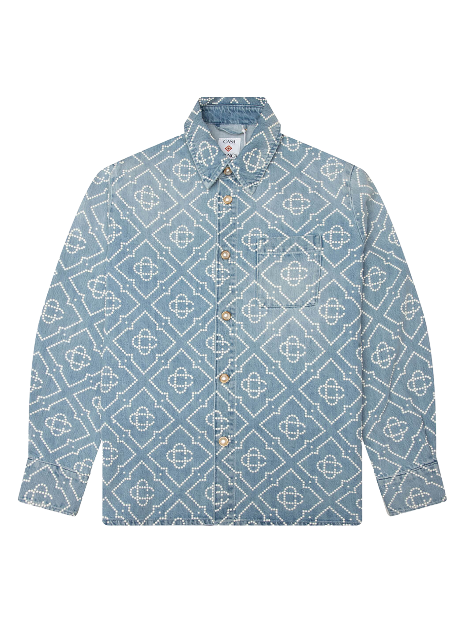 CASABLANCA Pearl Monogram Denim Shirt Blue