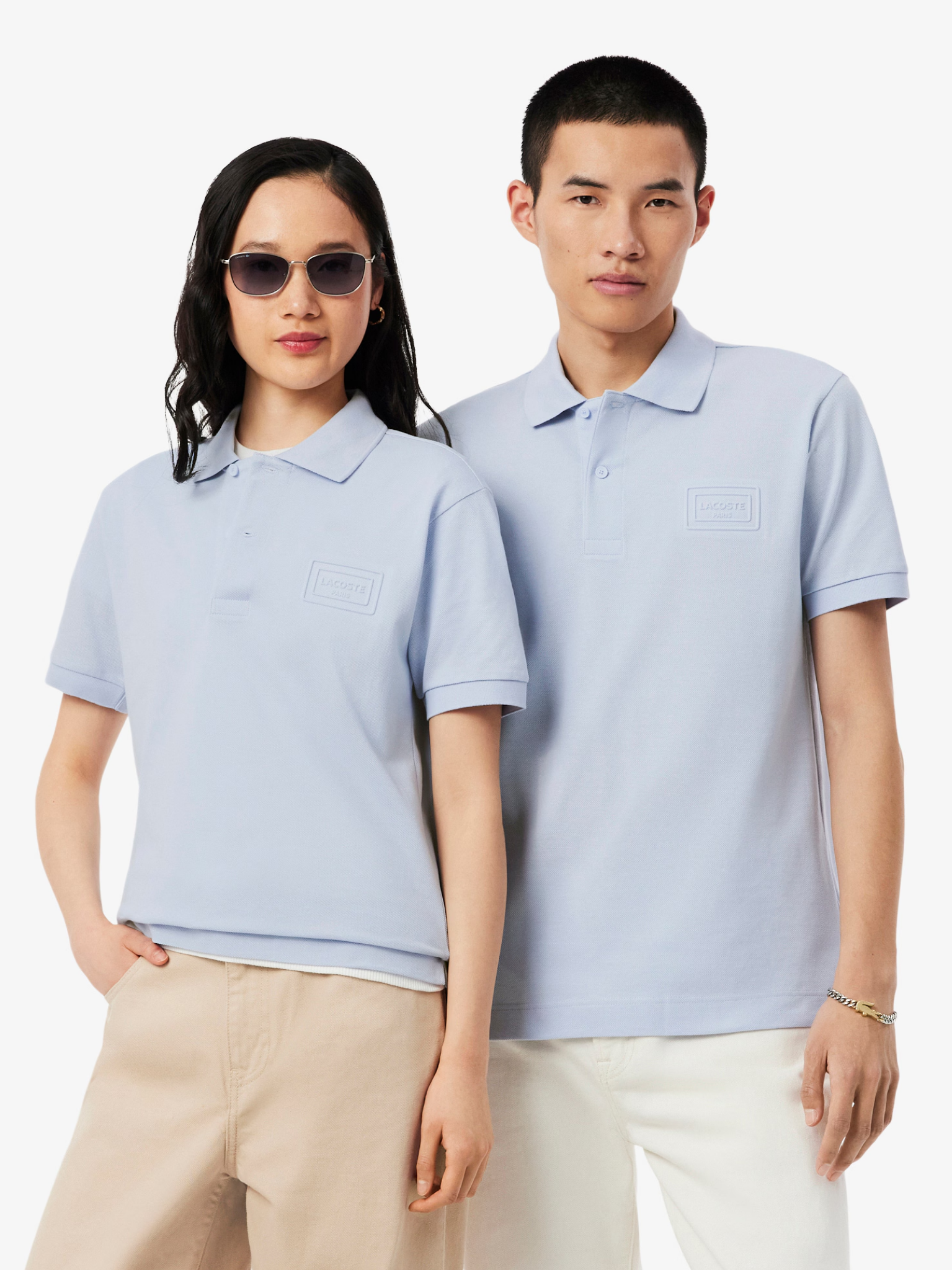 LACOSTE Classic Fit Embossed Branding Polo Shirt Light Blue