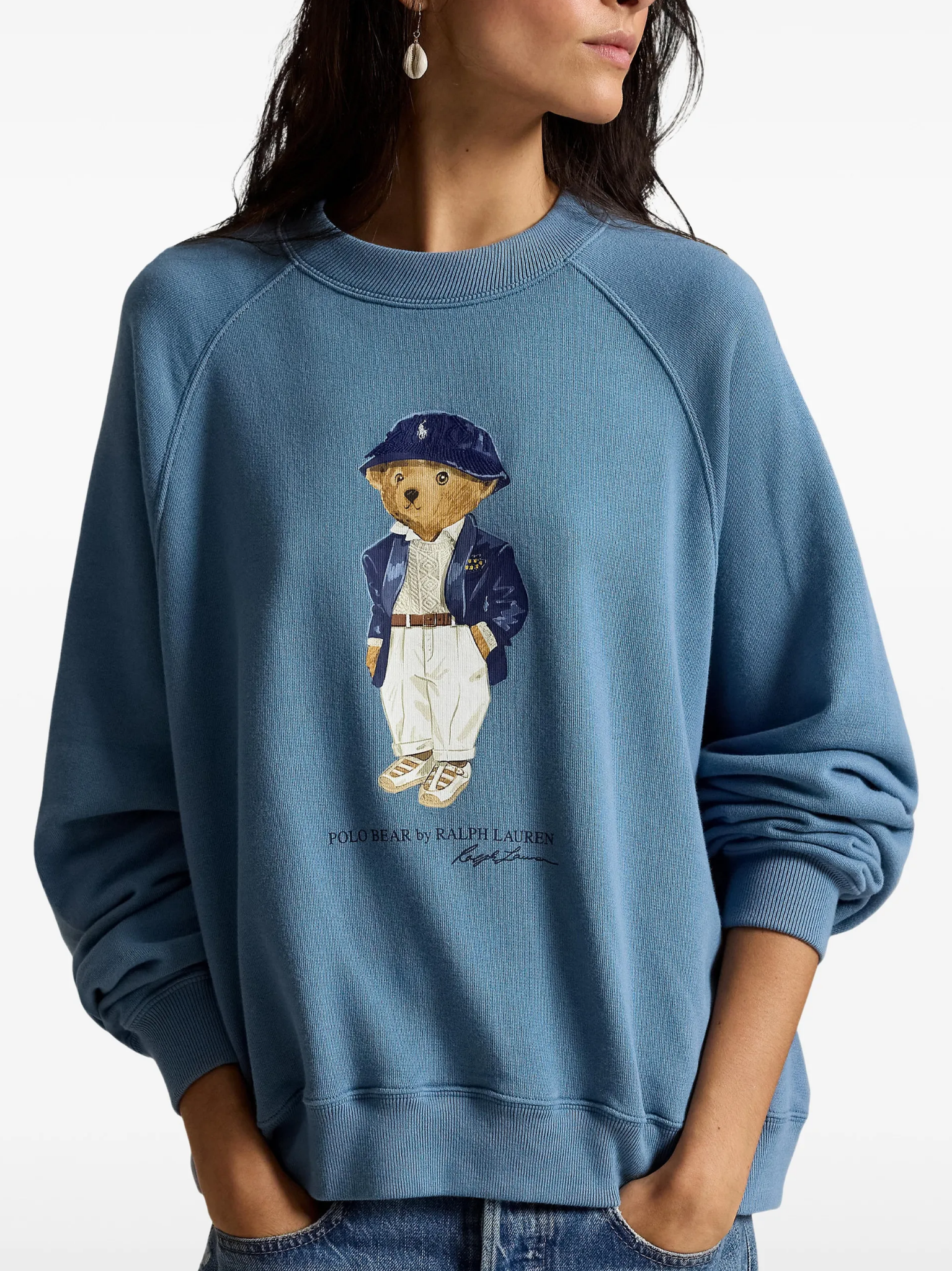 RALPH LAUREN WOMEN Polo Bear Lightweight Fleece Crewneck Camp Blue