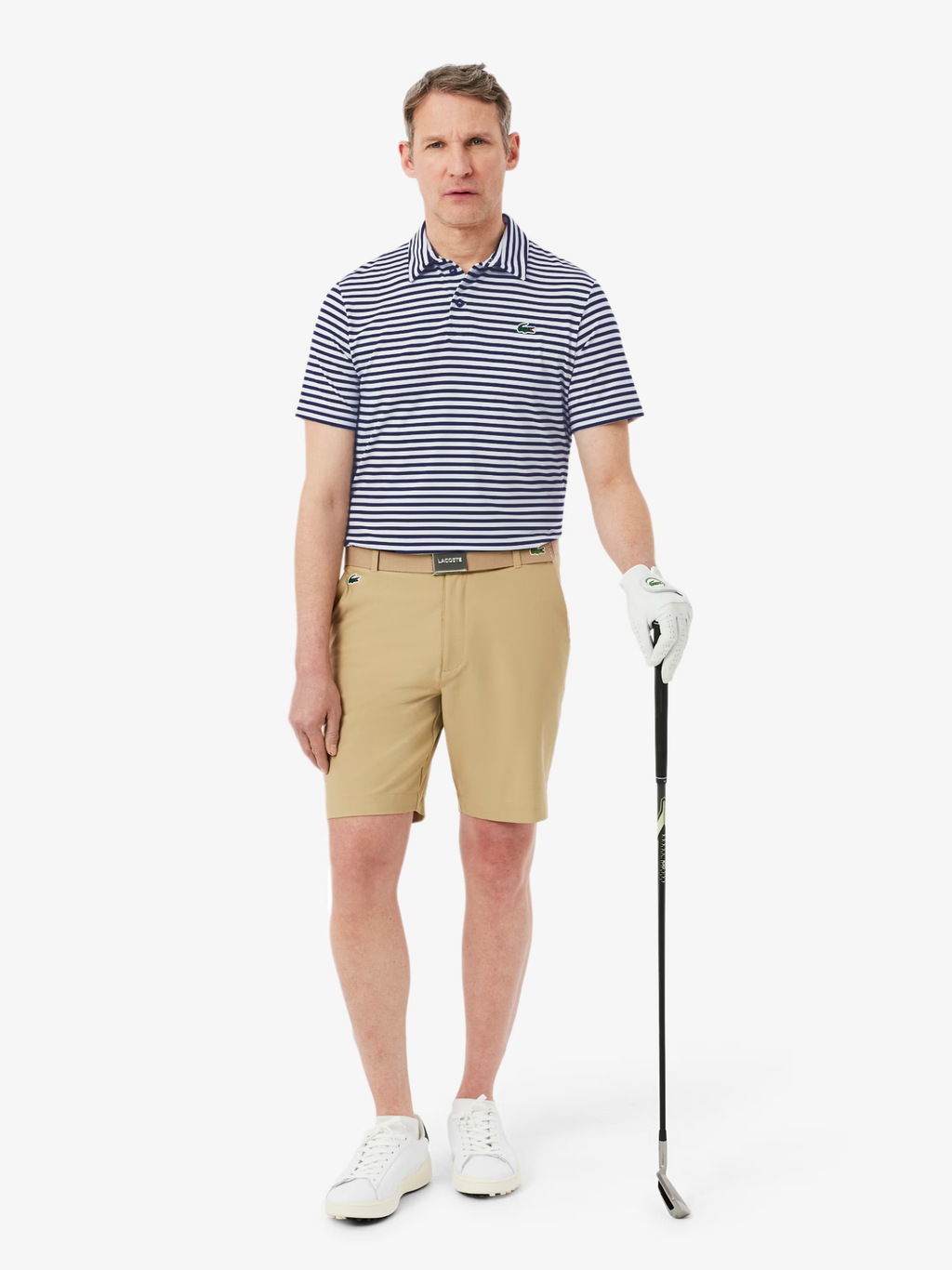 LACOSTE Regular Fit Ultra Dry Striped Golf Polo Shirt Navy Blue/White