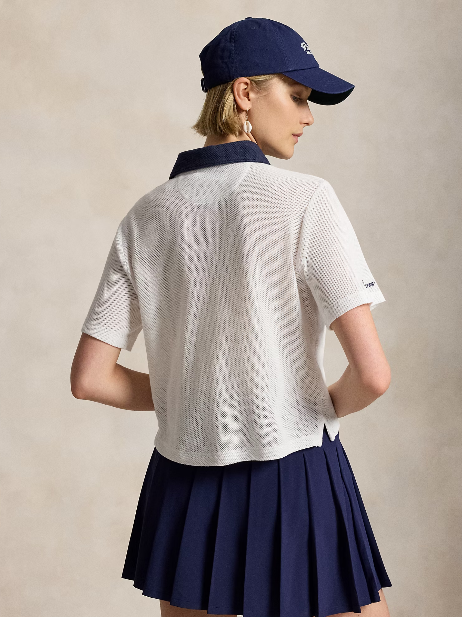 RALPH LAUREN WOMEN Wimbledon Cotton Polo Shirt Deckwash White/Refined Navy