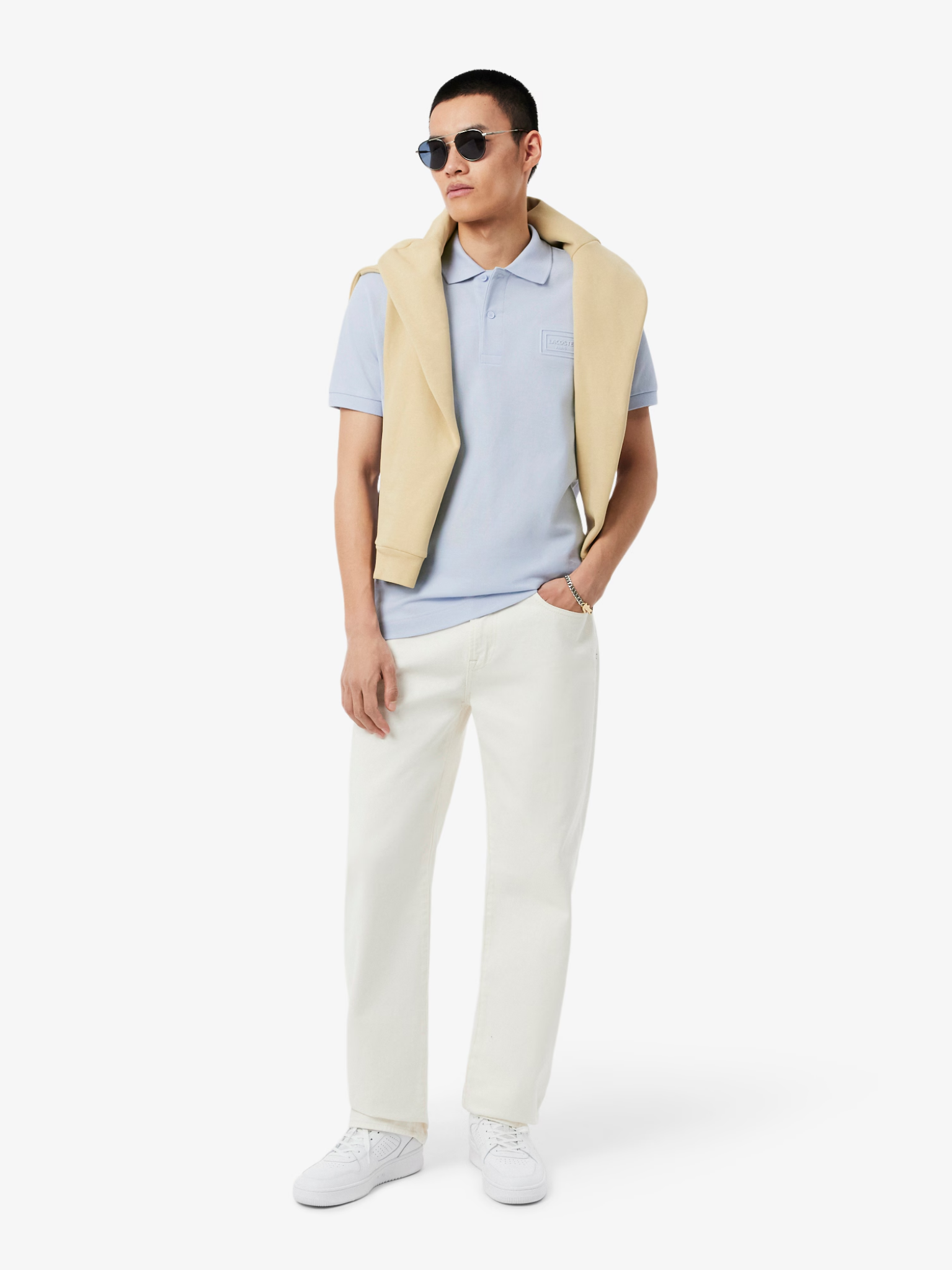 LACOSTE Classic Fit Embossed Branding Polo Shirt Light Blue