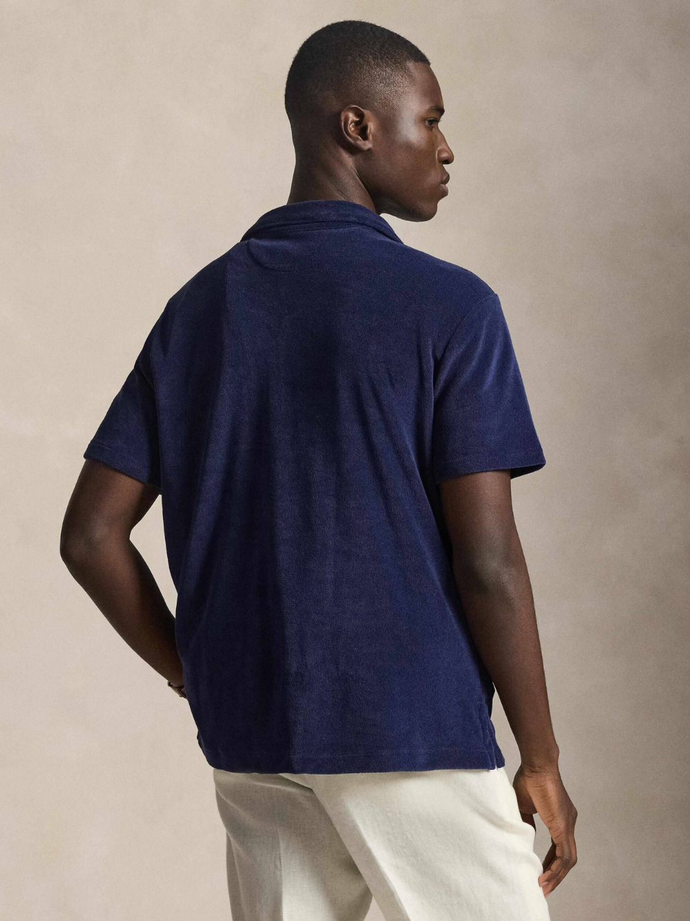 RALPH LAUREN Custom Slim Fit Terry Camp Shirt Navy