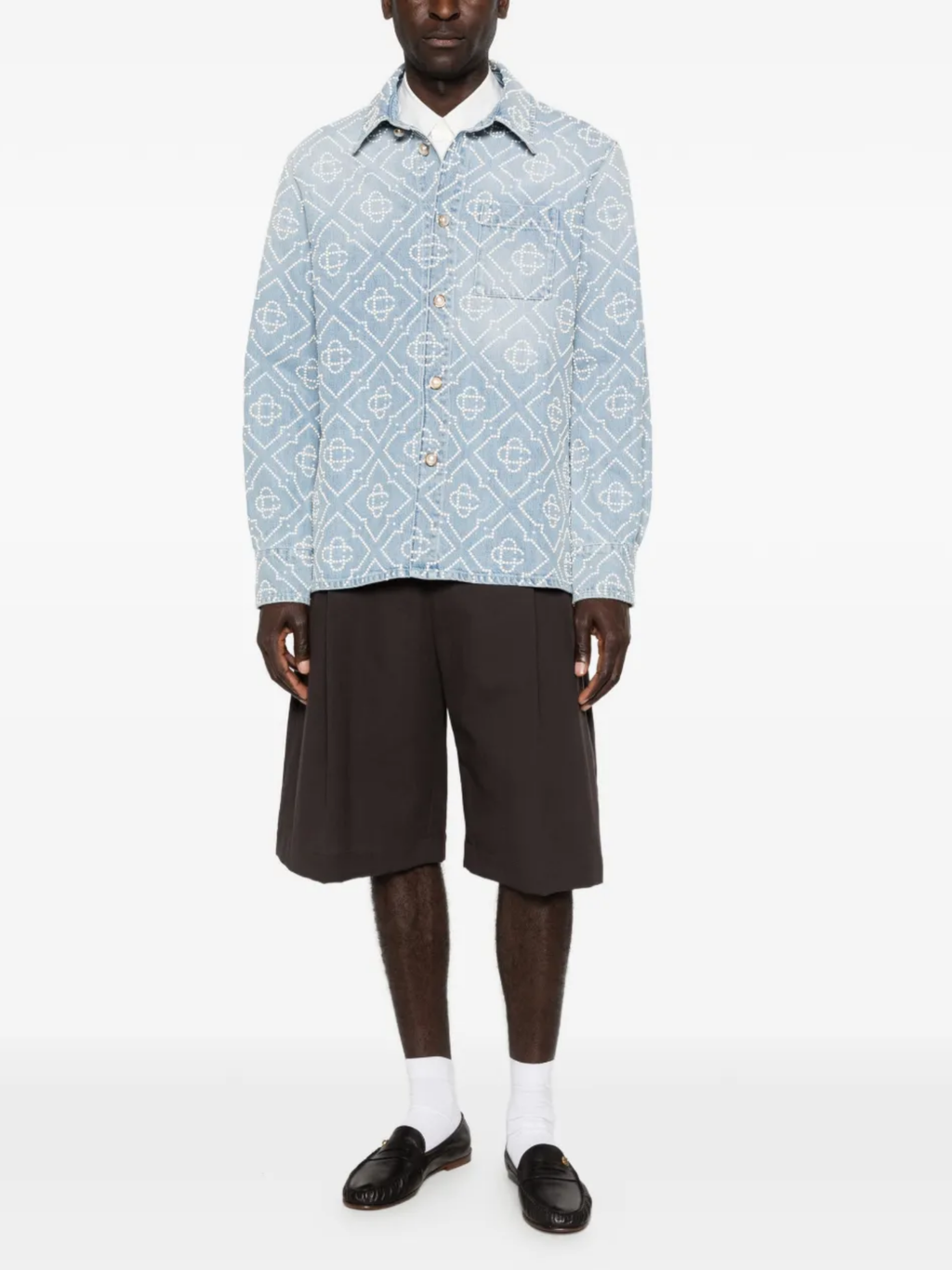 CASABLANCA Pearl Monogram Denim Shirt Blue