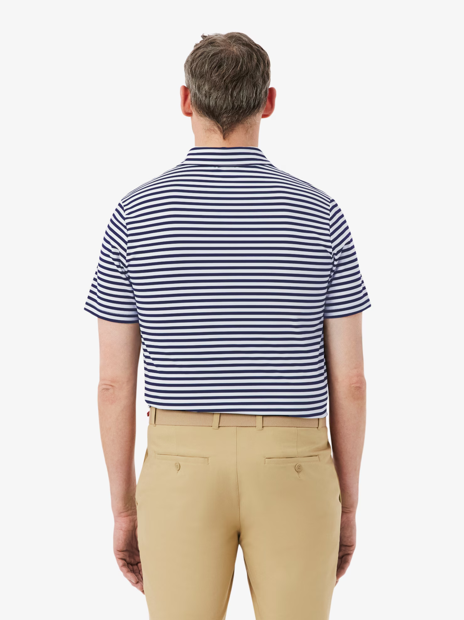 LACOSTE Regular Fit Ultra Dry Striped Golf Polo Shirt Navy Blue/White
