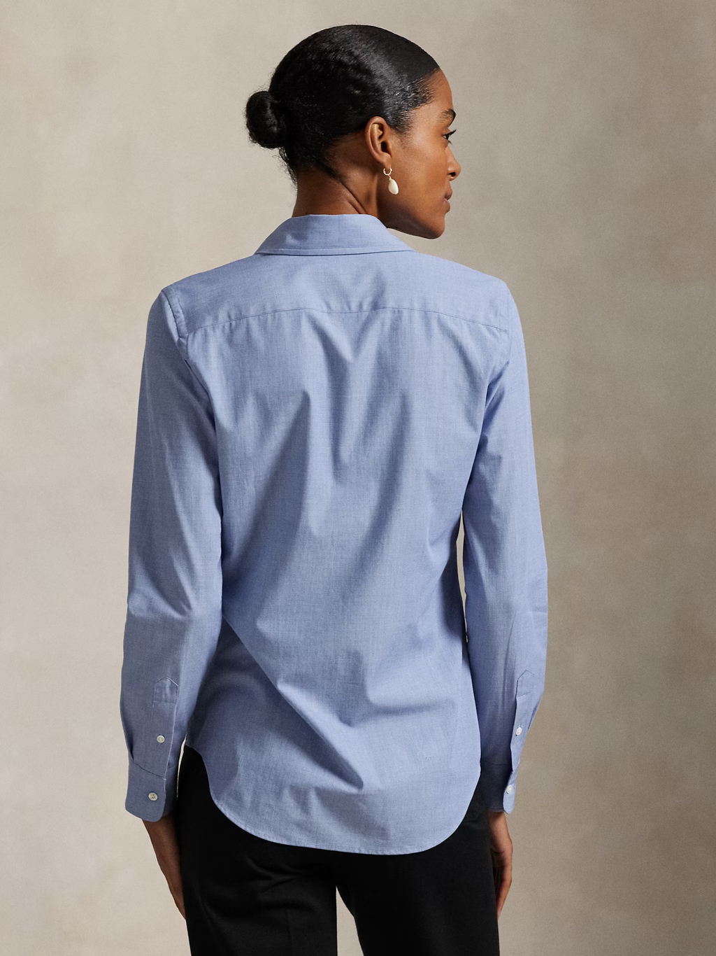 RALPH LAUREN WOMEN End-on-End Stretch Slim Fit Cotton Shirt Dark Royal