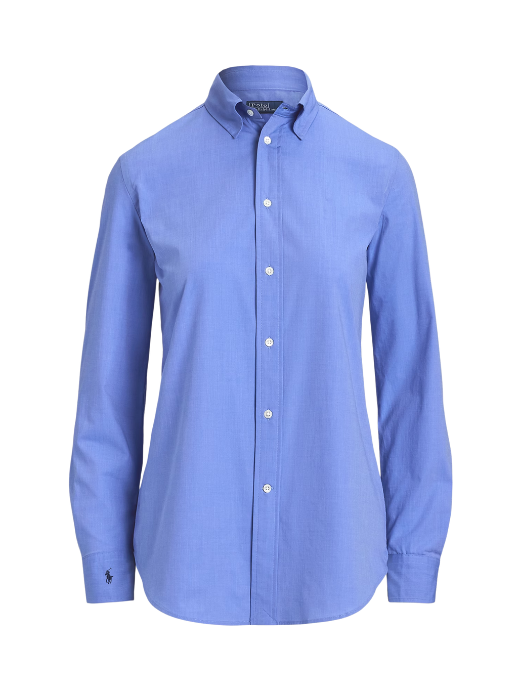 RALPH LAUREN WOMEN End-on-End Stretch Slim Fit Cotton Shirt Blue