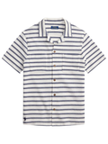 RALPH LAUREN Striped Pointelle-ribbed Camp Shirt Pale Cream/Navy