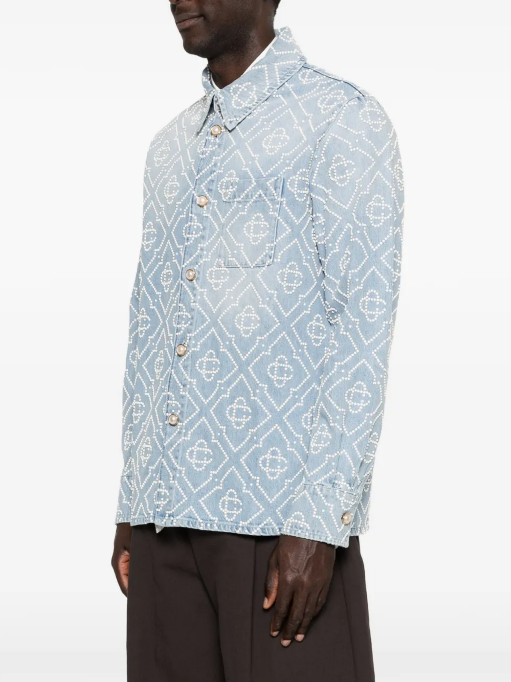 CASABLANCA Pearl Monogram Denim Shirt Blue
