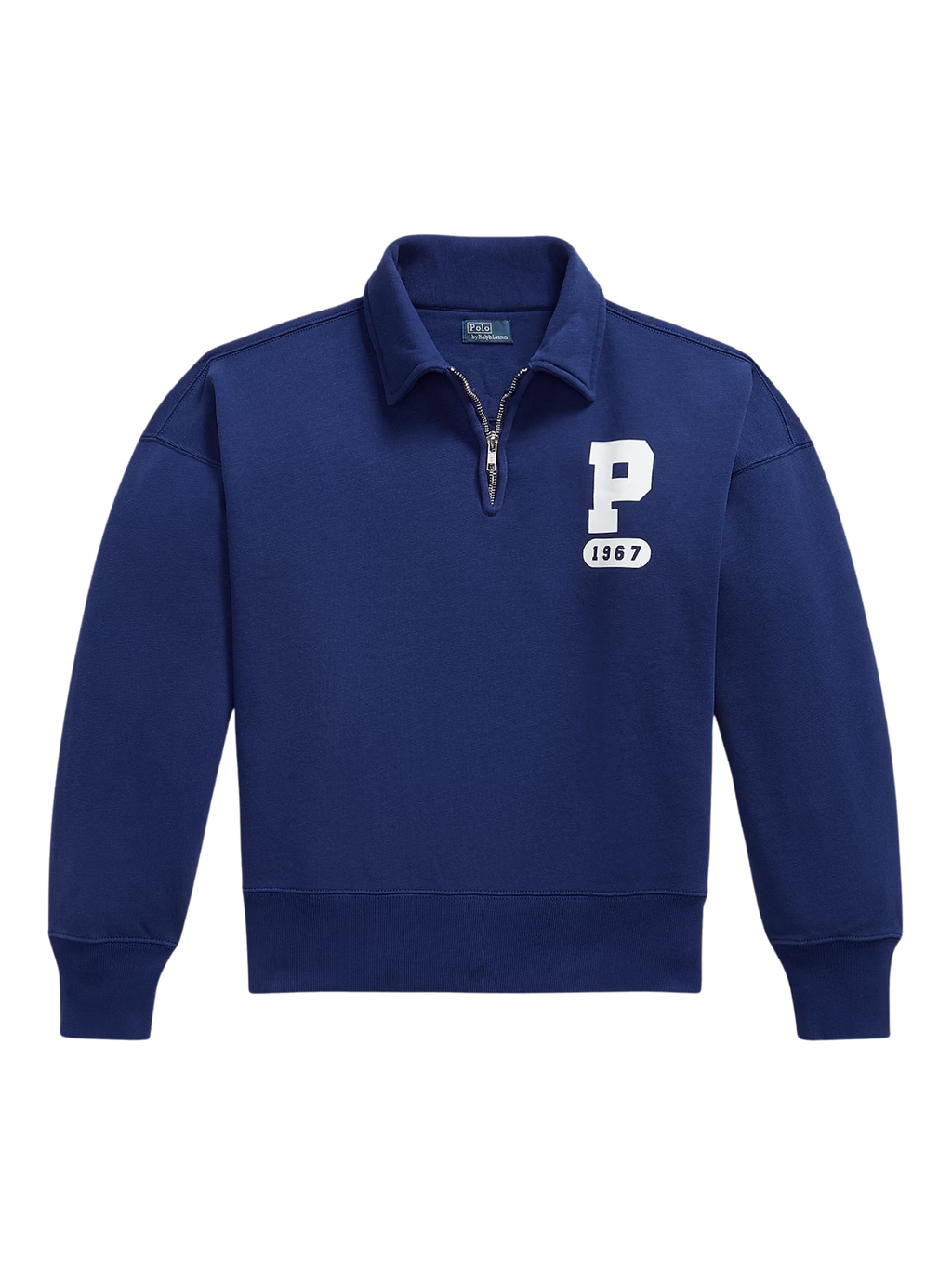 RALPH LAUREN WOMEN “P” Logo Slub Fleece Quarter-Zip Autumn Royal