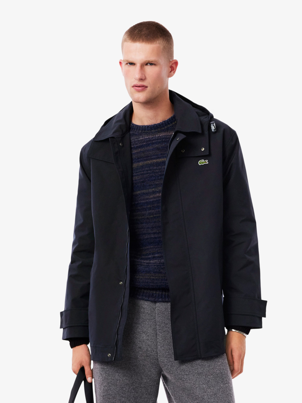 LACOSTE Mid-length Water-Repellent Hooded Parka Navy Blue