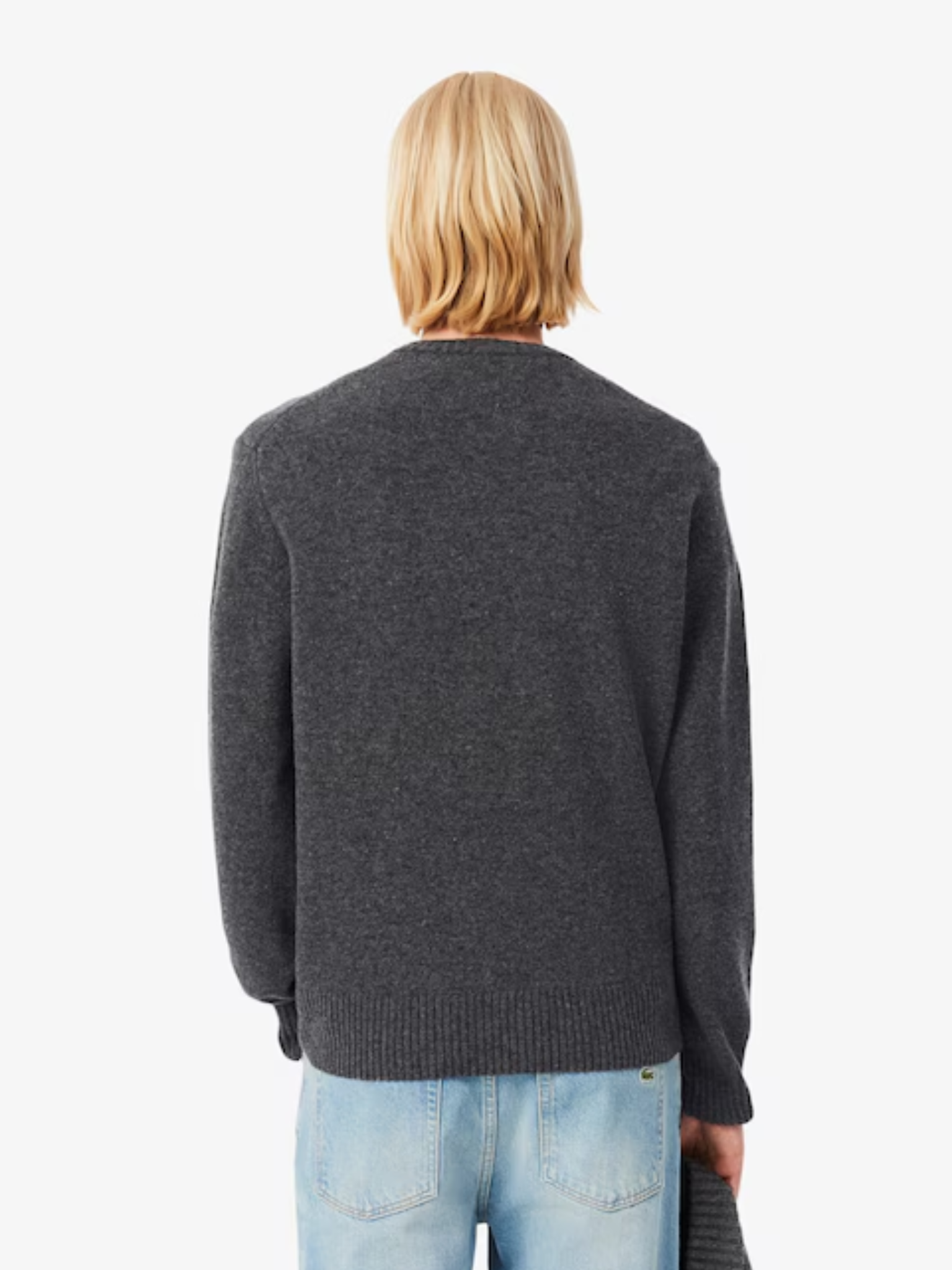 LACOSTE Wool Crew Neck Sweater Heathered Grey