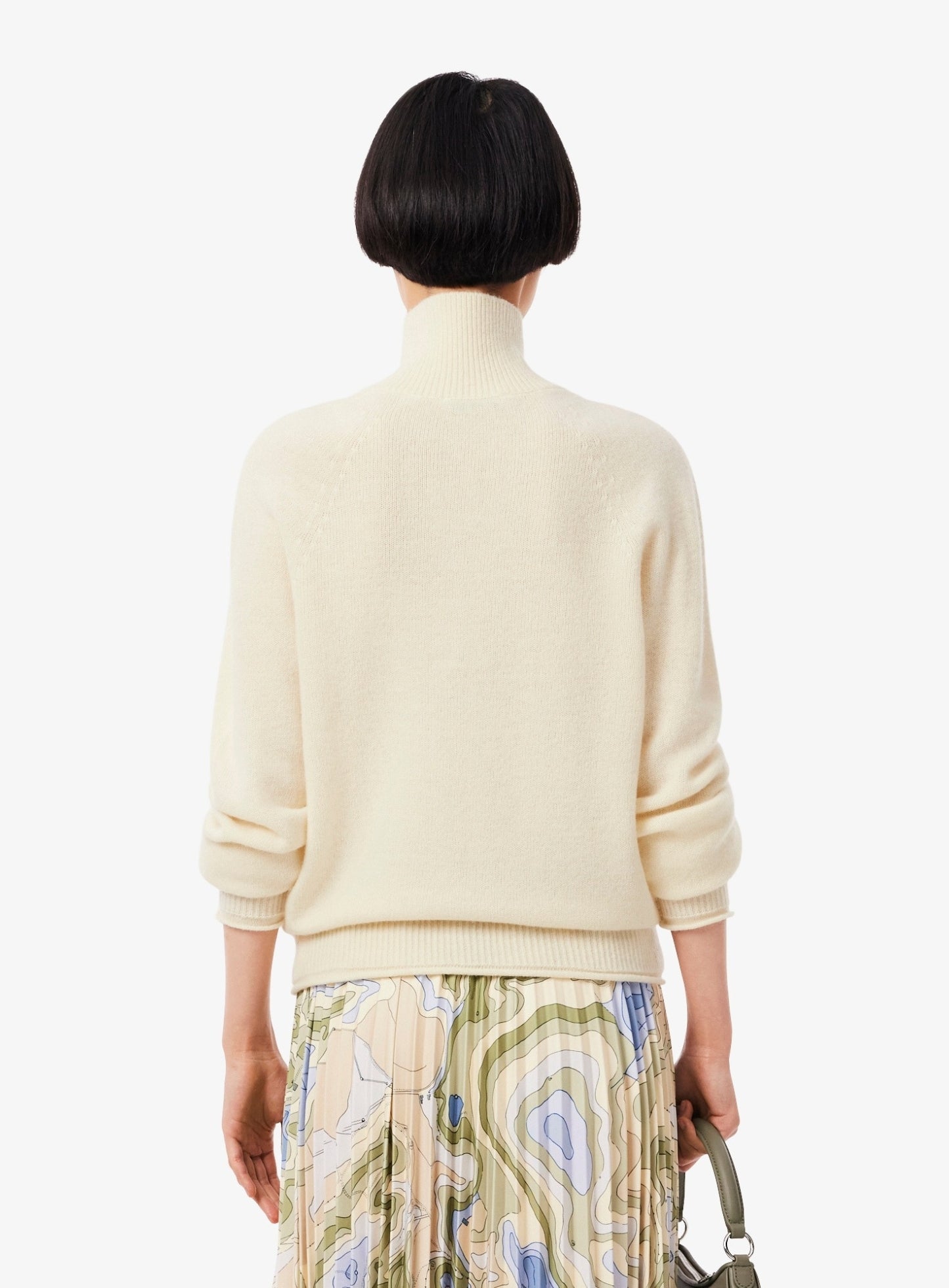 LACOSTE WOMEN Carded Wool High Neck Sweater Ecru White