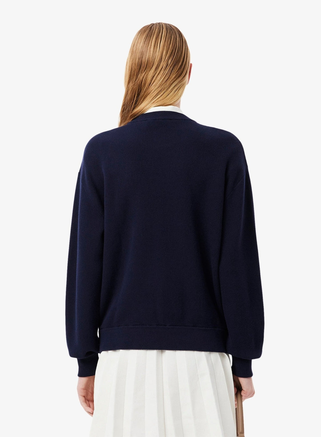 LACOSTE WOMEN Relaxed Fit Cotton Crew Neck Sweater Midnight Blue