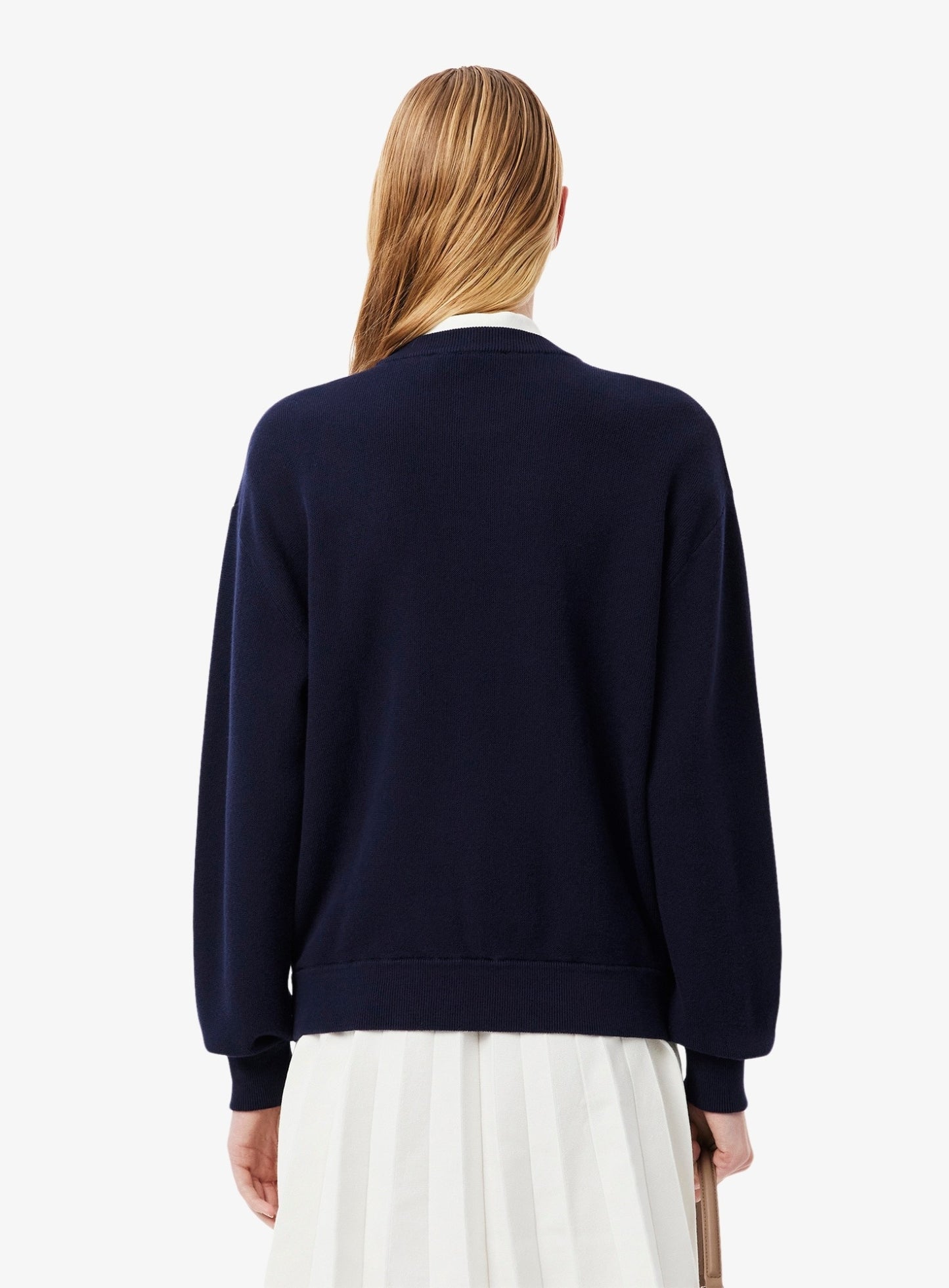 LACOSTE WOMEN Relaxed Fit Cotton Crew Neck Sweater Midnight Blue