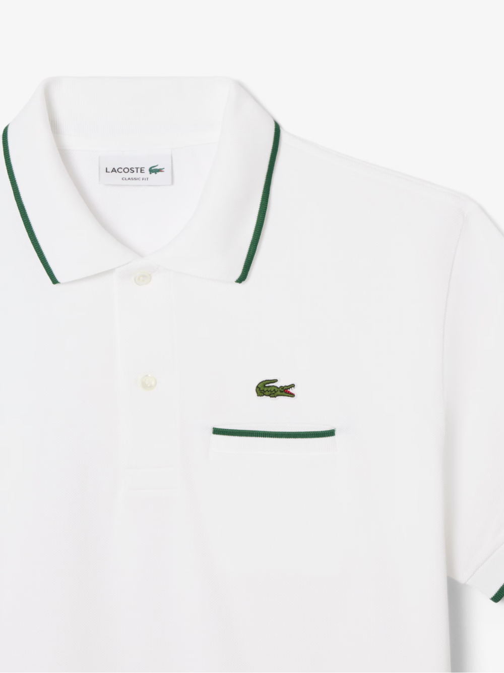 LACOSTE Classic Fit Pocket Accent L.12.12 Polo Shirt White/Green