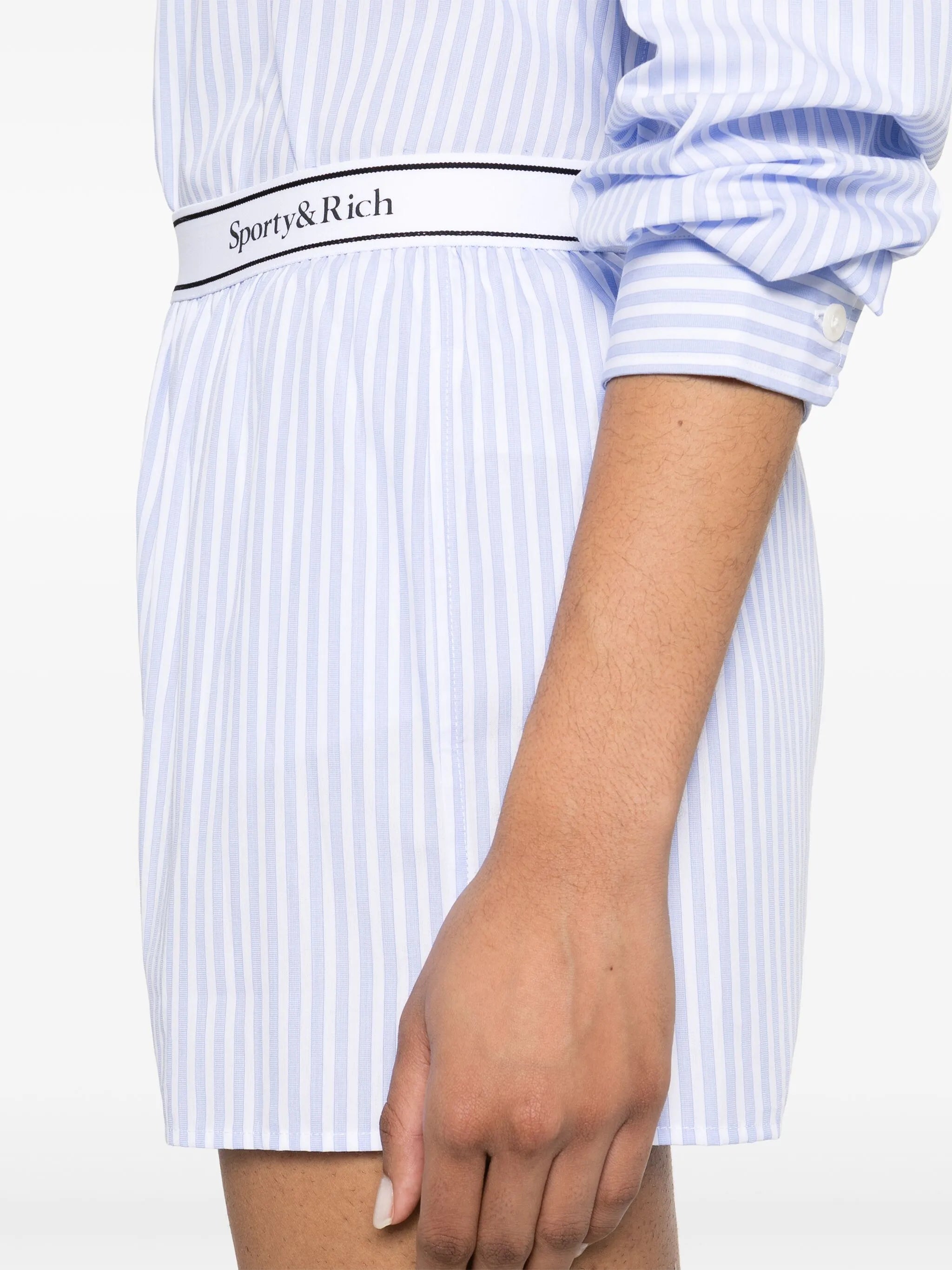 SPORTY & RICH WOMEN Serif Logo Boxer Shorts Light Blue Striped/White