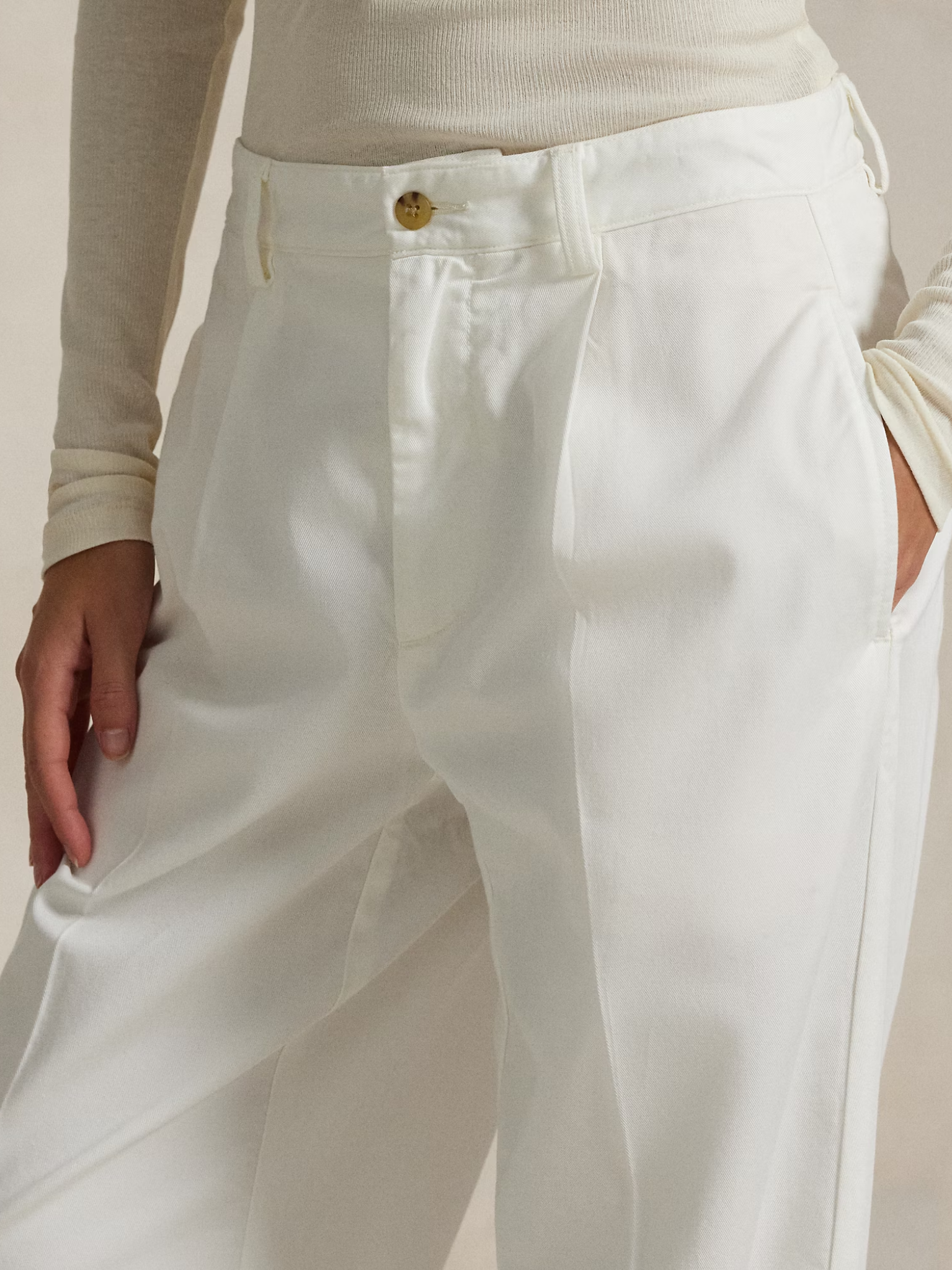 RALPH LAUREN WOMEN Pleated Cotton-Blend Relaxed Trousers Deckwash White