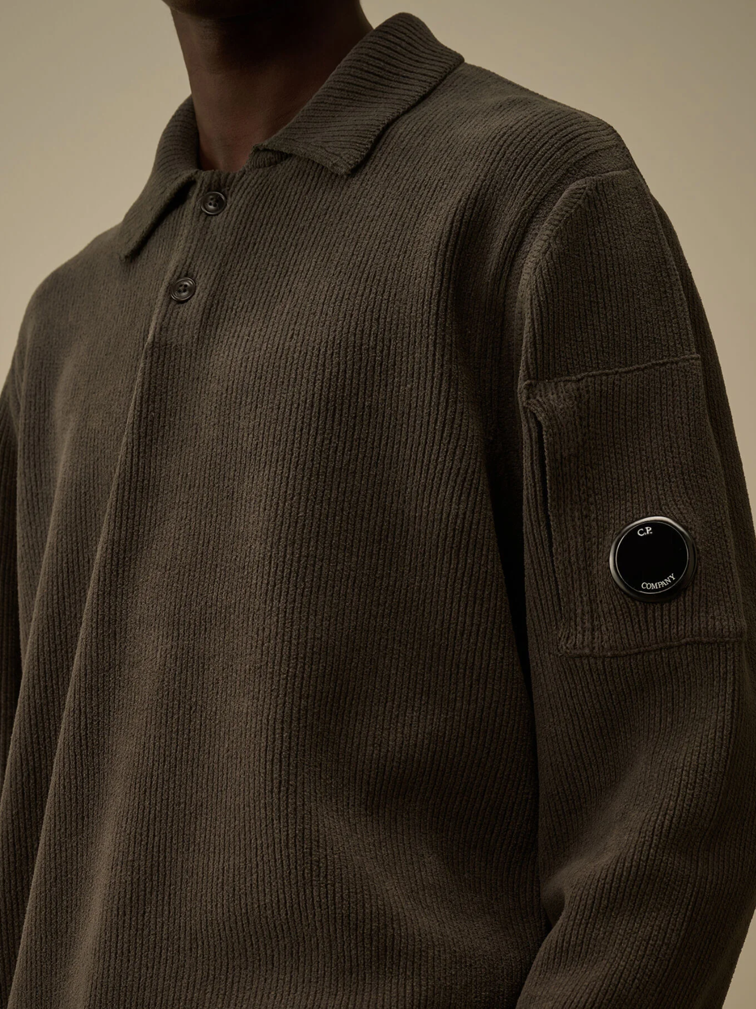 C.P COMPANY Cotton Chenille Polo Sweater Dark Shadow Grey